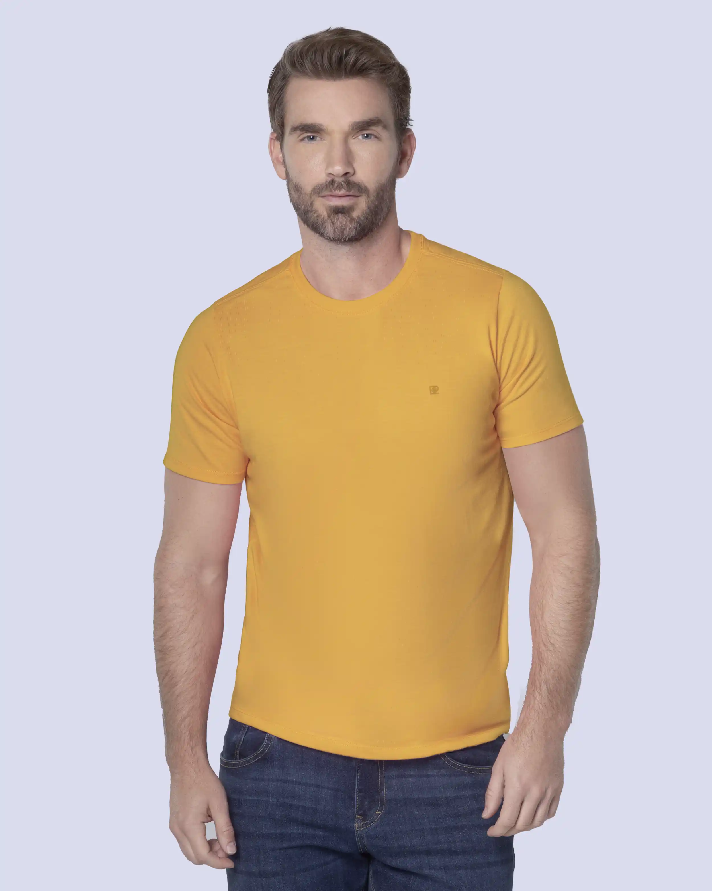 Camiseta cuello redondo lisa manga corta amarilla