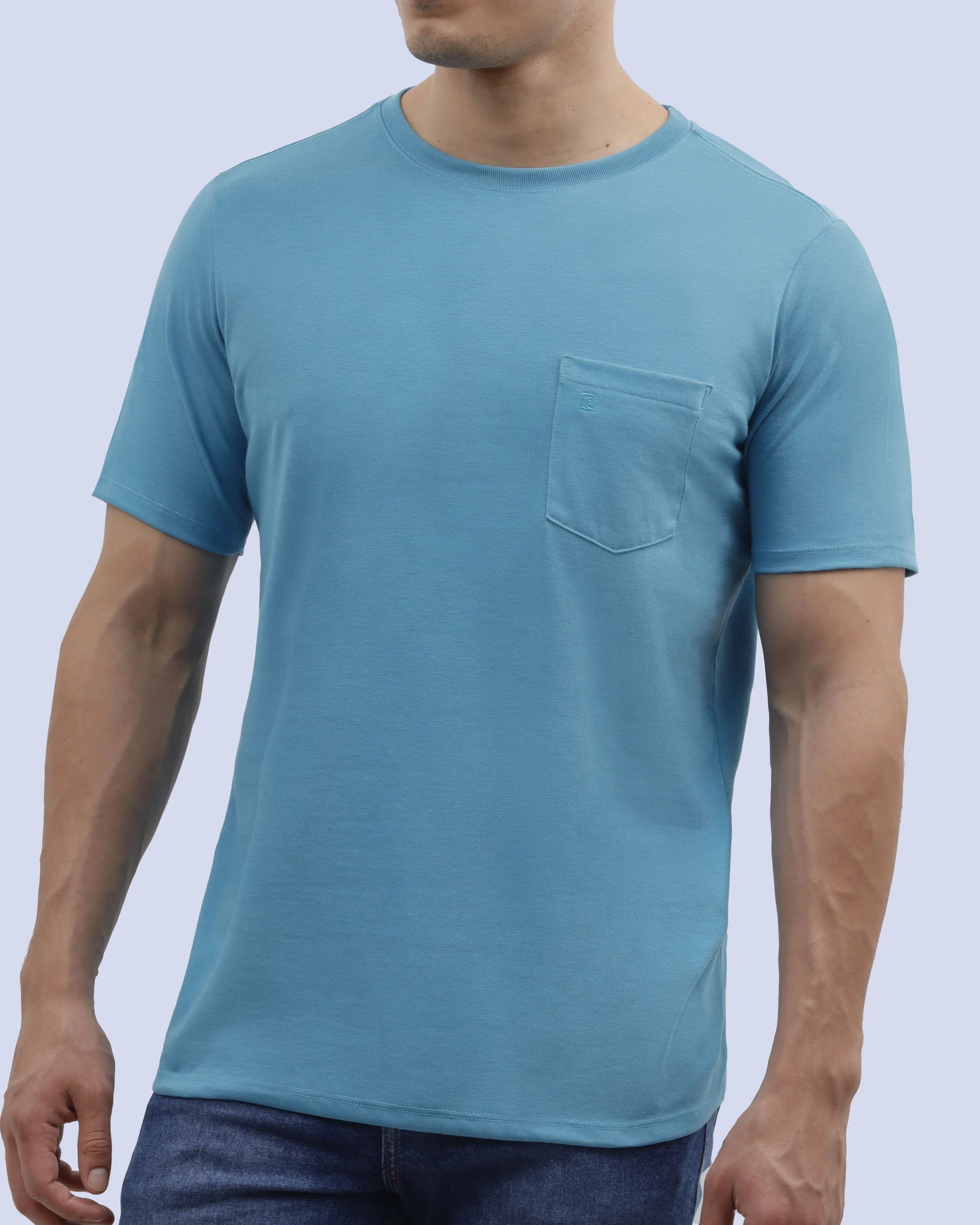 Camiseta cuello redondo lisa manga corta celeste