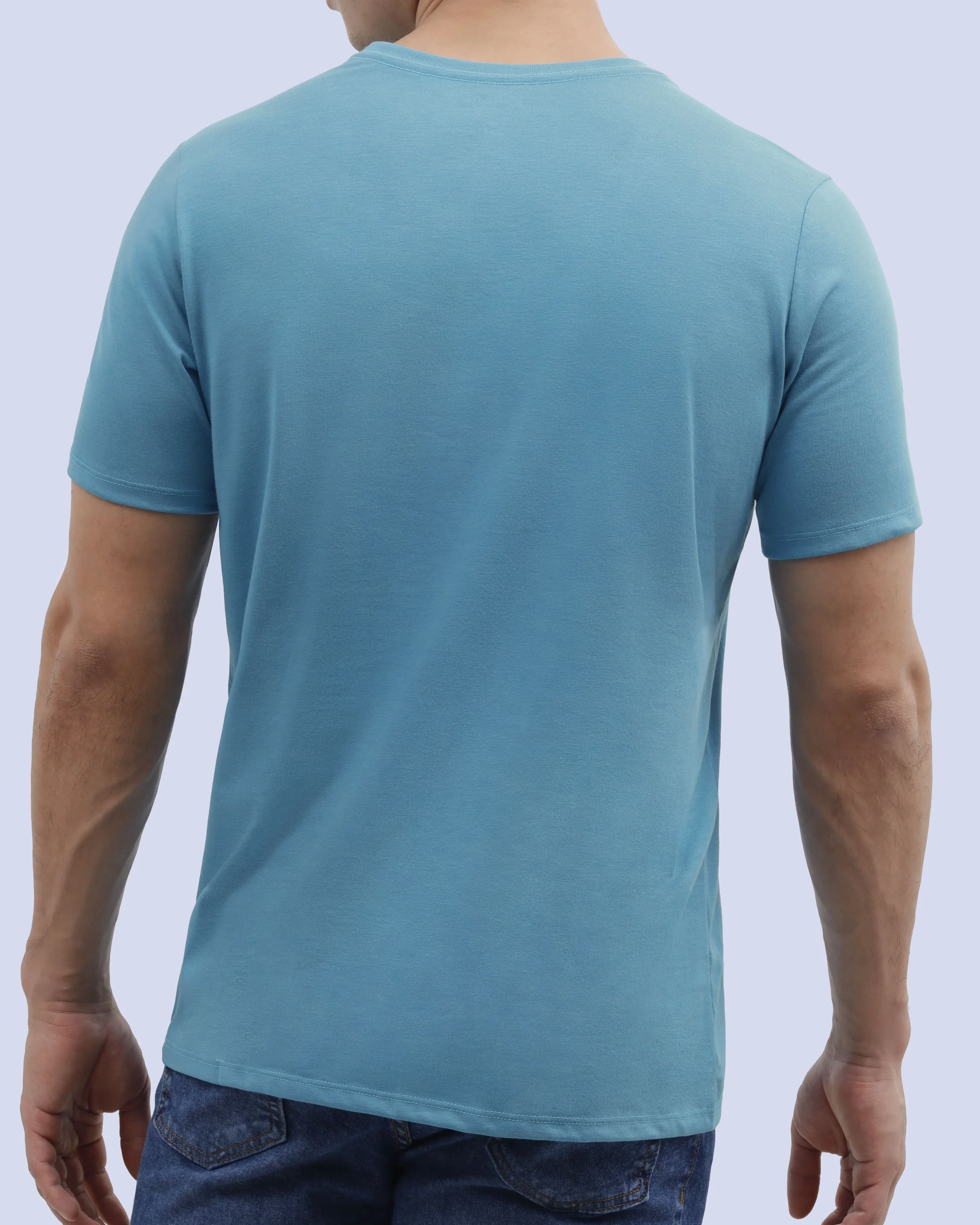 Camiseta cuello redondo lisa manga corta celeste