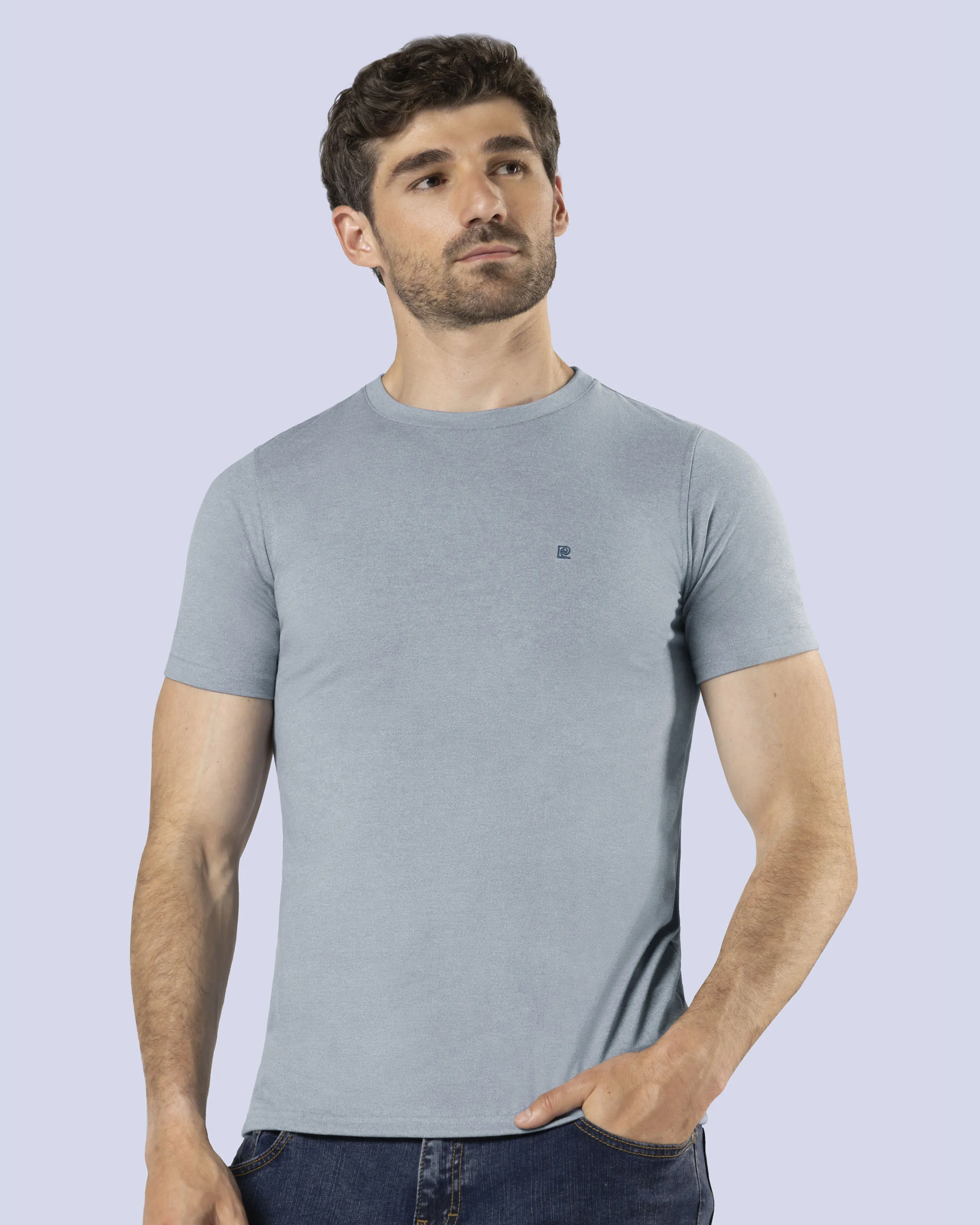Camiseta cuello redondo lisa manga corta celeste