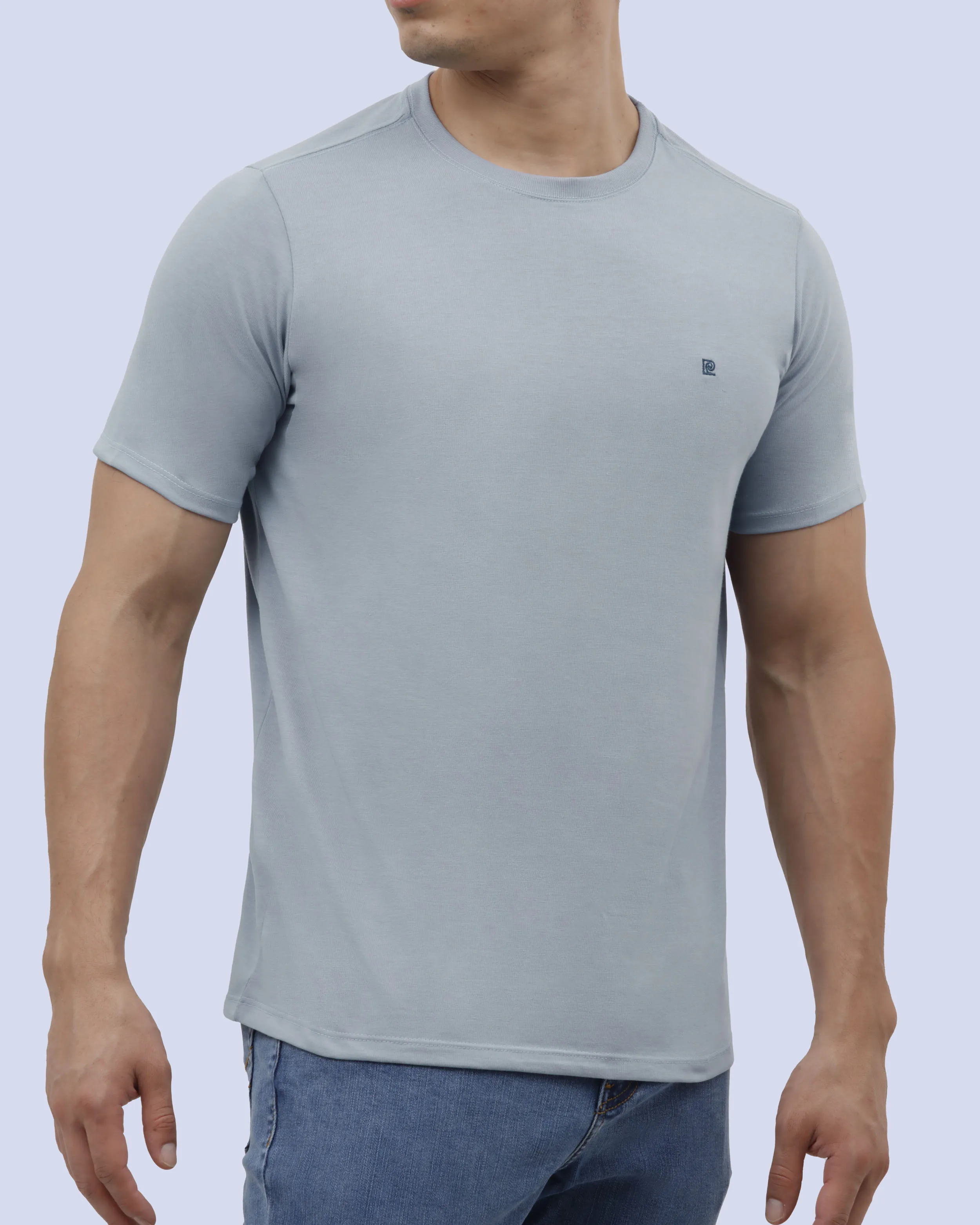 Camiseta cuello redondo lisa manga corta celeste