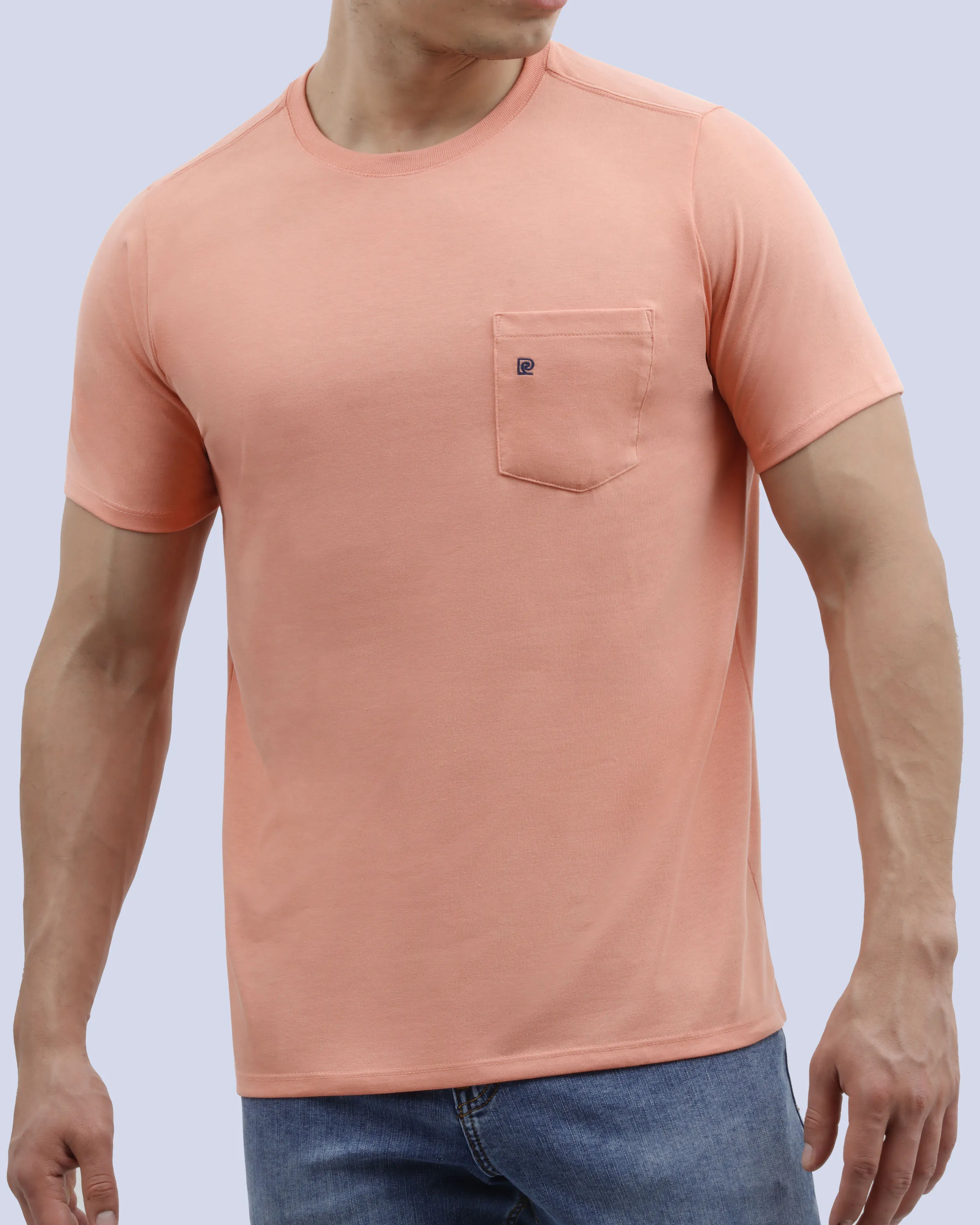Camiseta cuello redondo lisa manga corta salmón