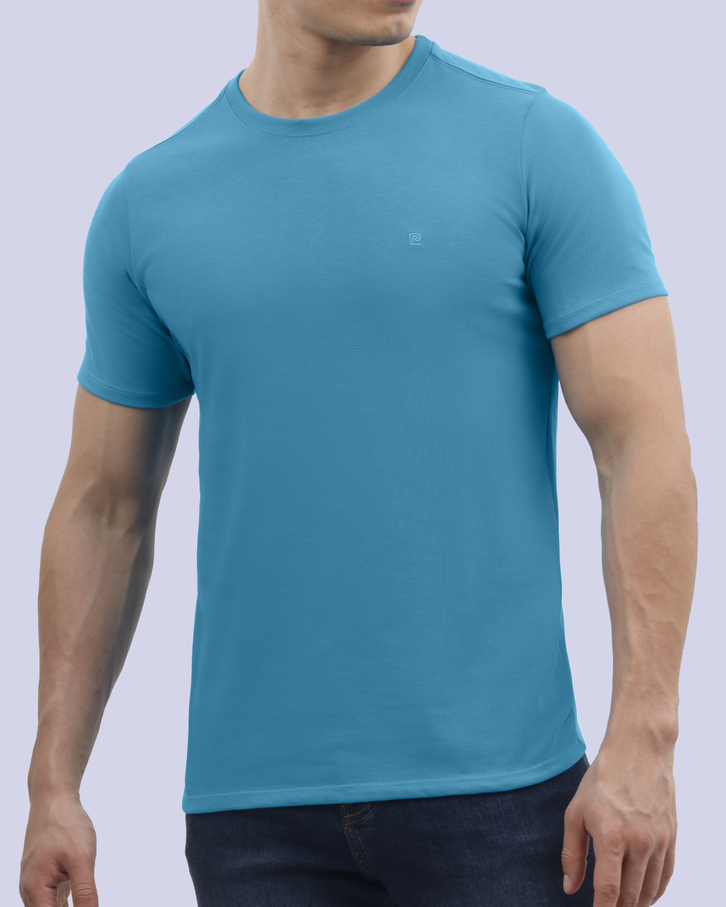 Camiseta cuello redondo lisa manga corta celeste