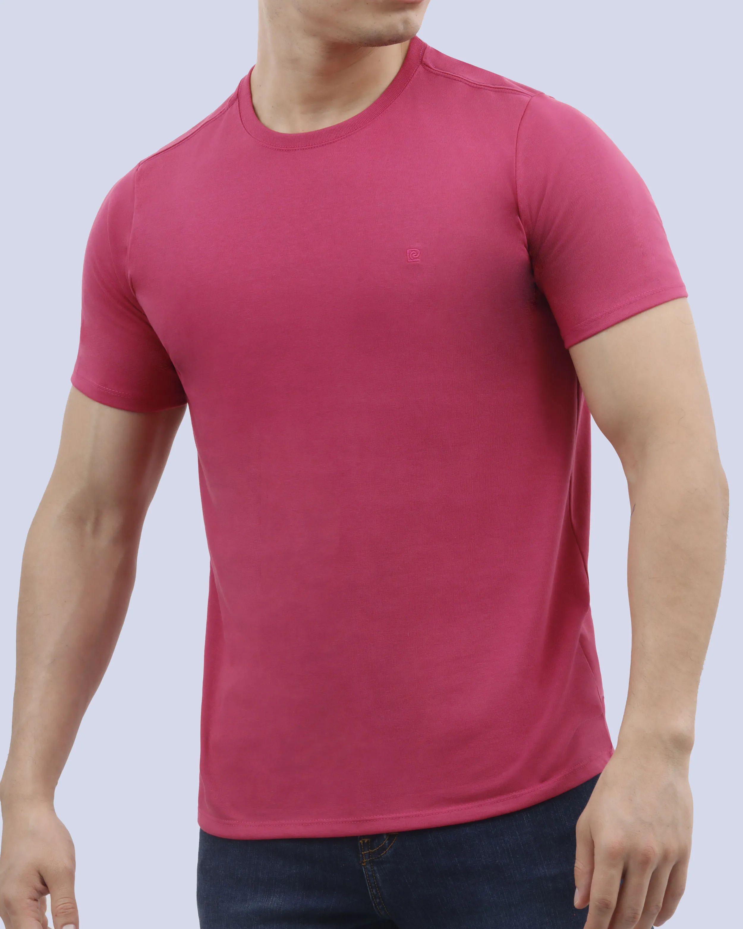 Camiseta cuello redondo lisa manga corta rosada