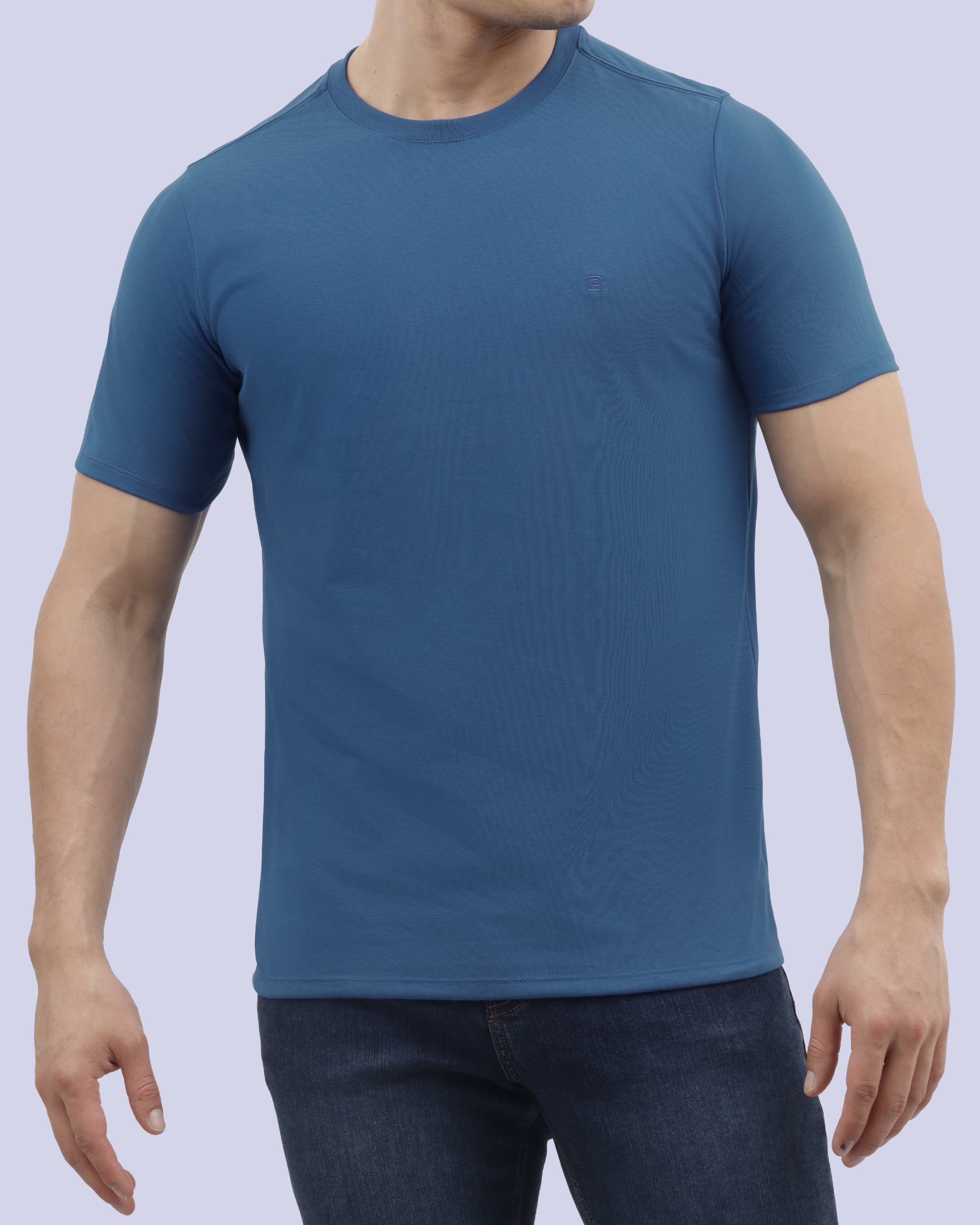 Camiseta cuello redondo lisa manga corta azul