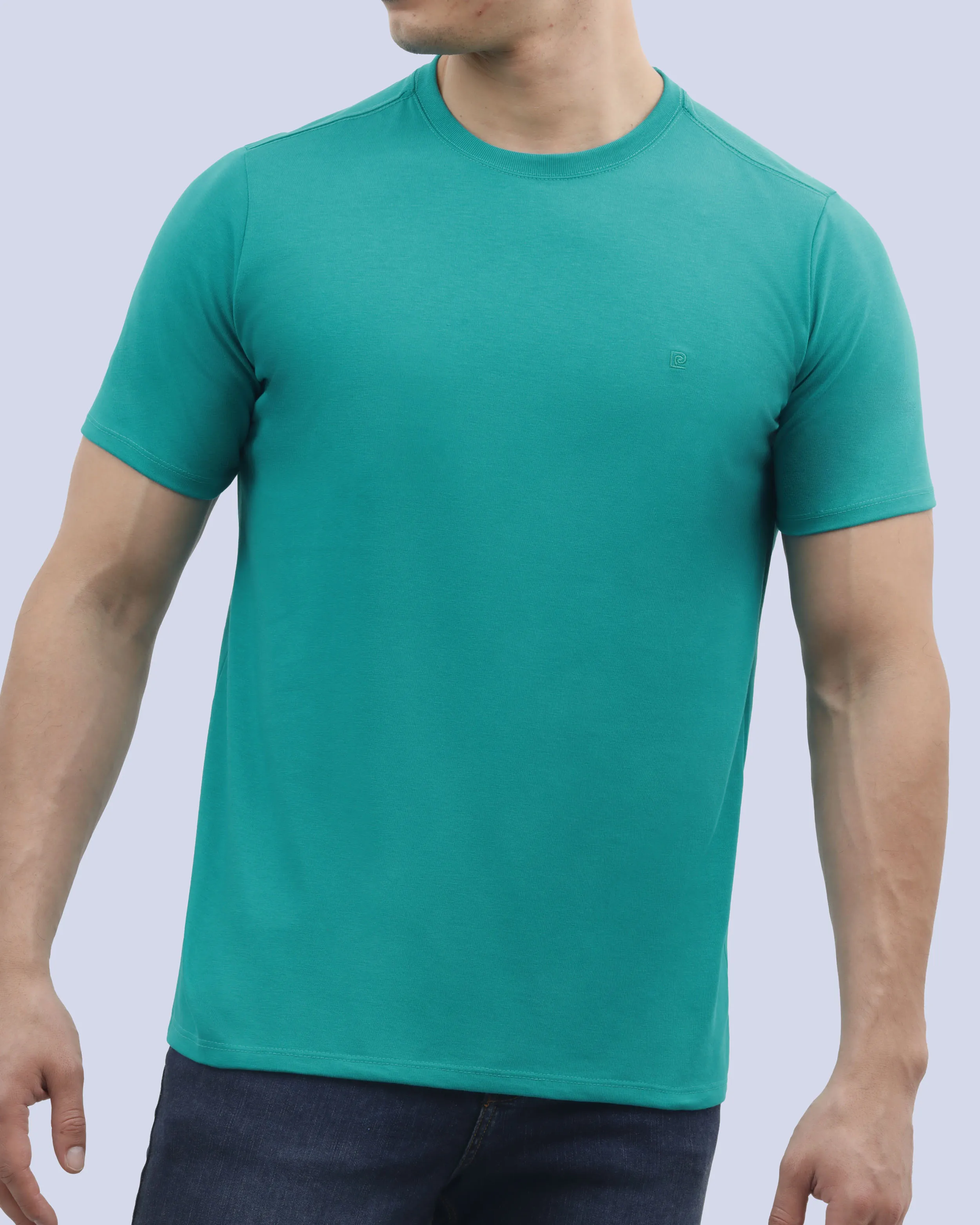 Camiseta cuello redondo lisa manga corta turquesa