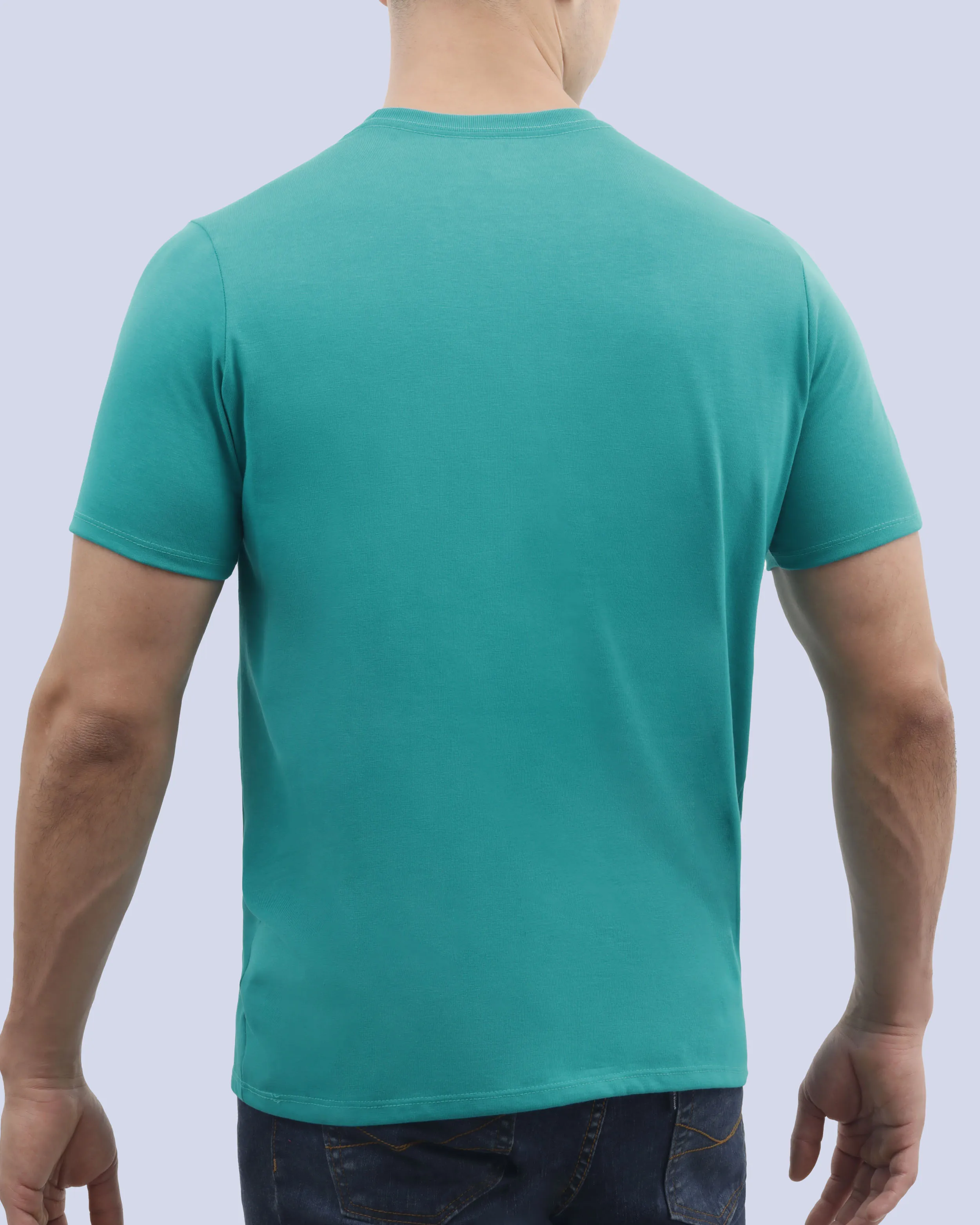 Camiseta cuello redondo lisa manga corta turquesa