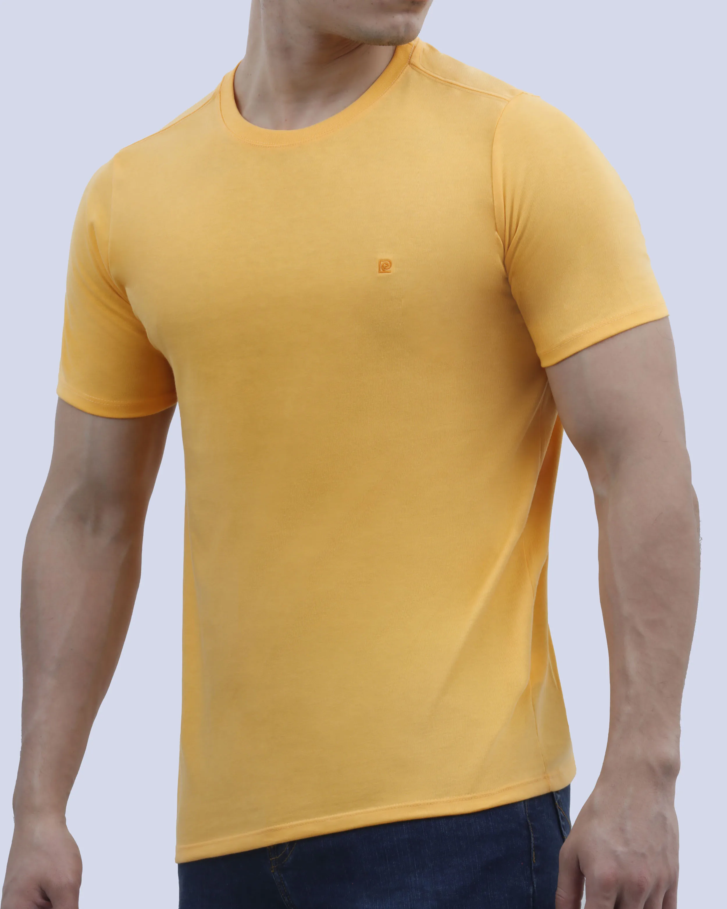 Camiseta cuello redondo lisa manga corta amarilla