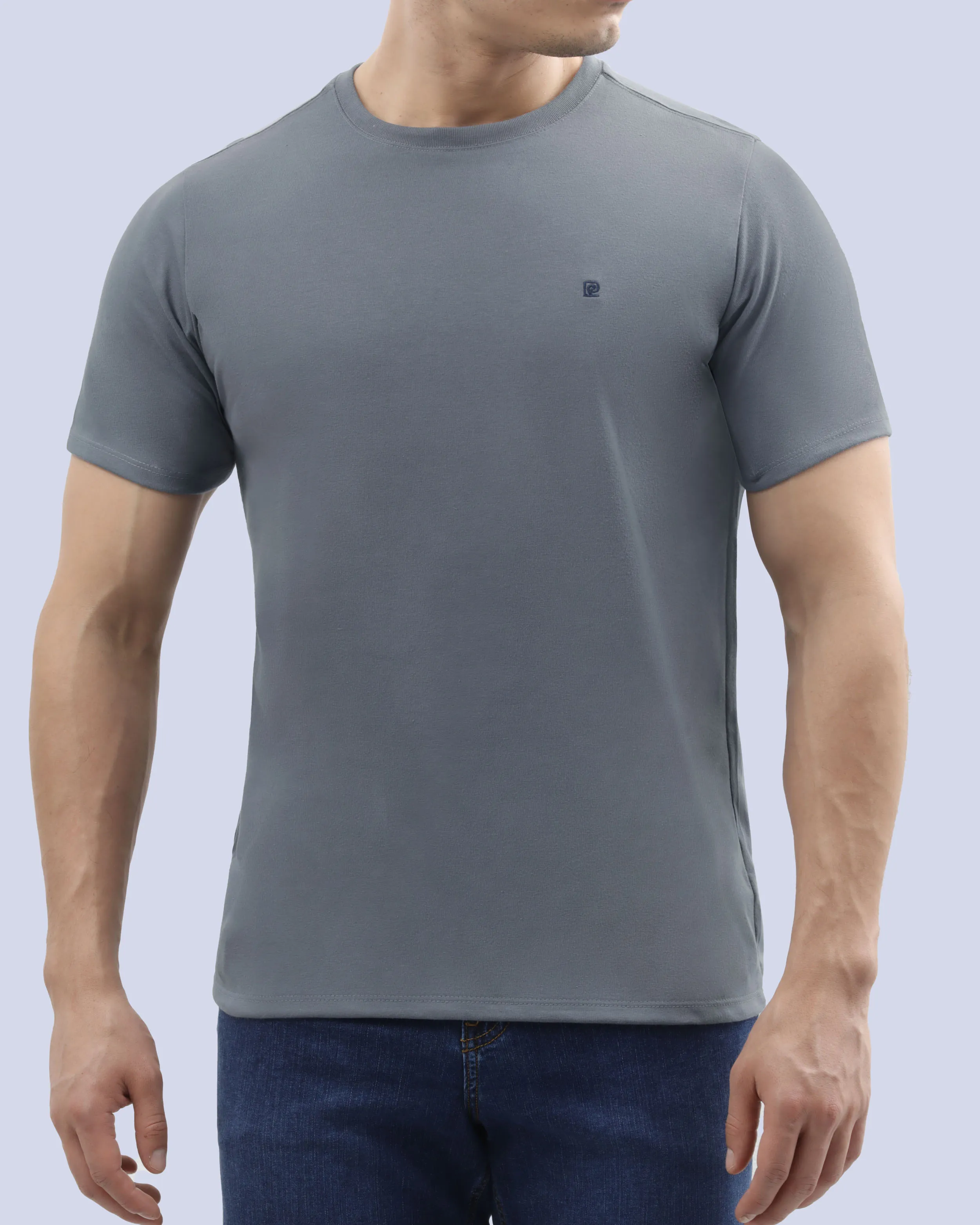 Camiseta cuello redondo lisa manga corta gris