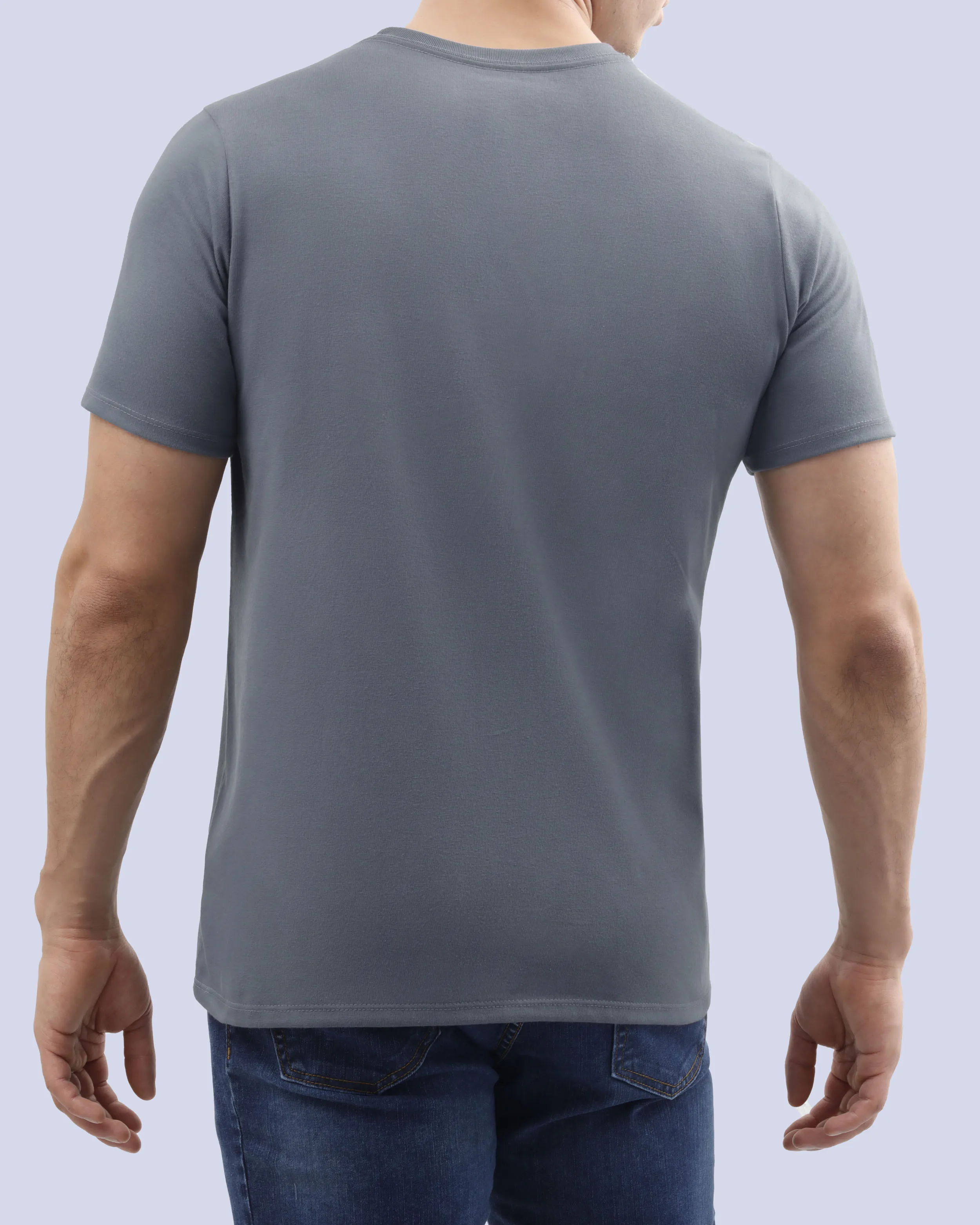 Camiseta cuello redondo lisa manga corta gris