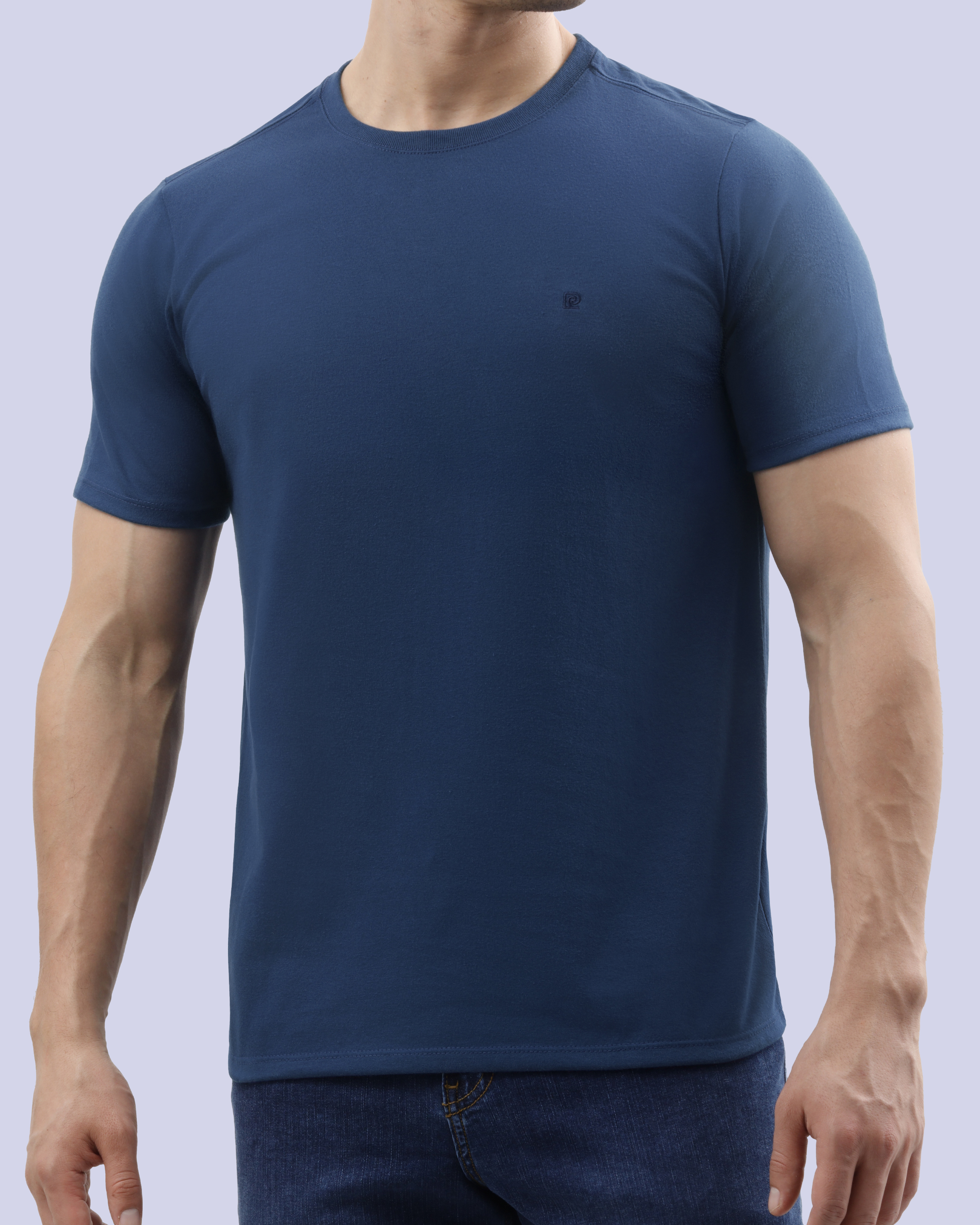 Camiseta cuello redondo lisa manga corta azul