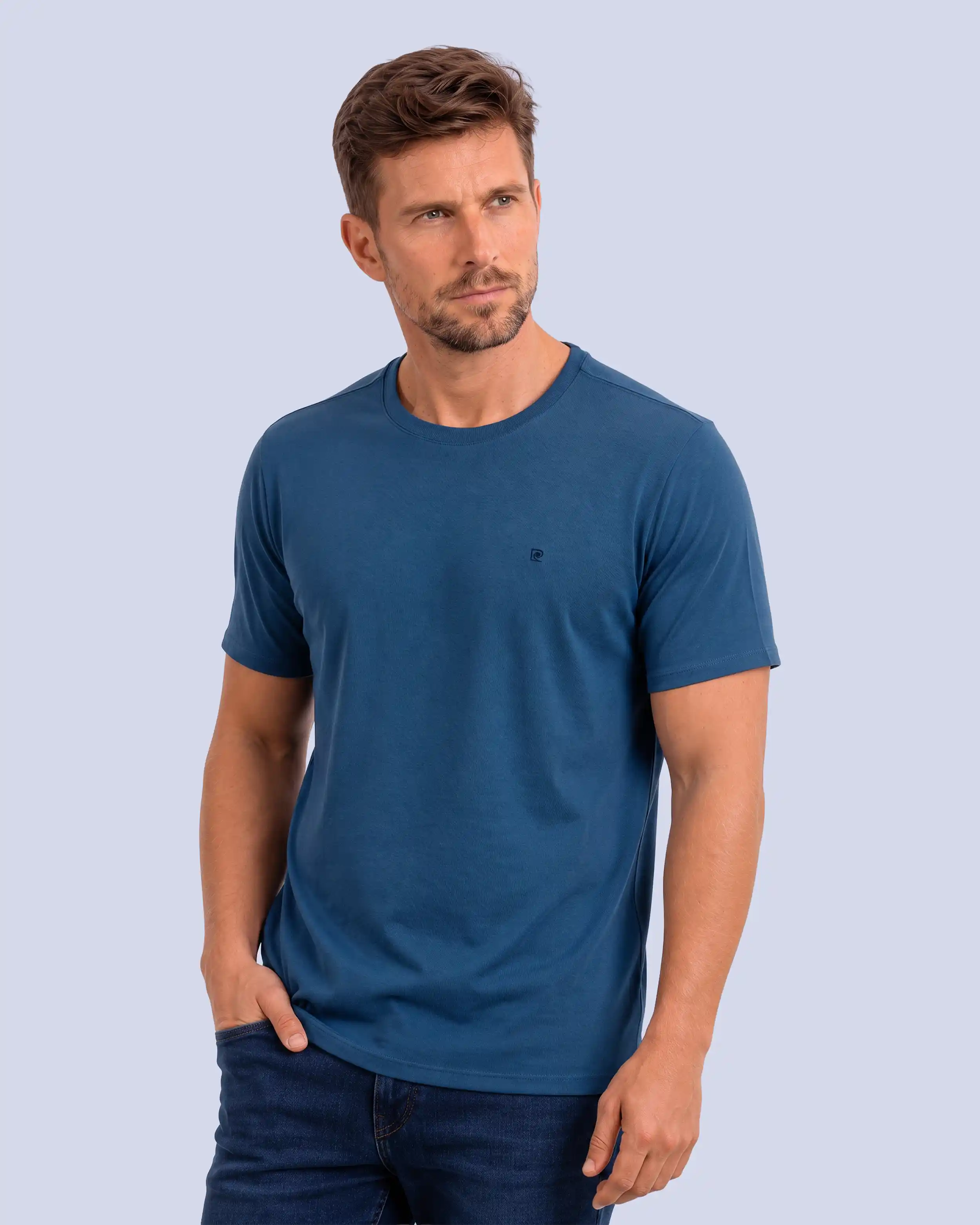 Camiseta cuello redondo lisa manga corta azul