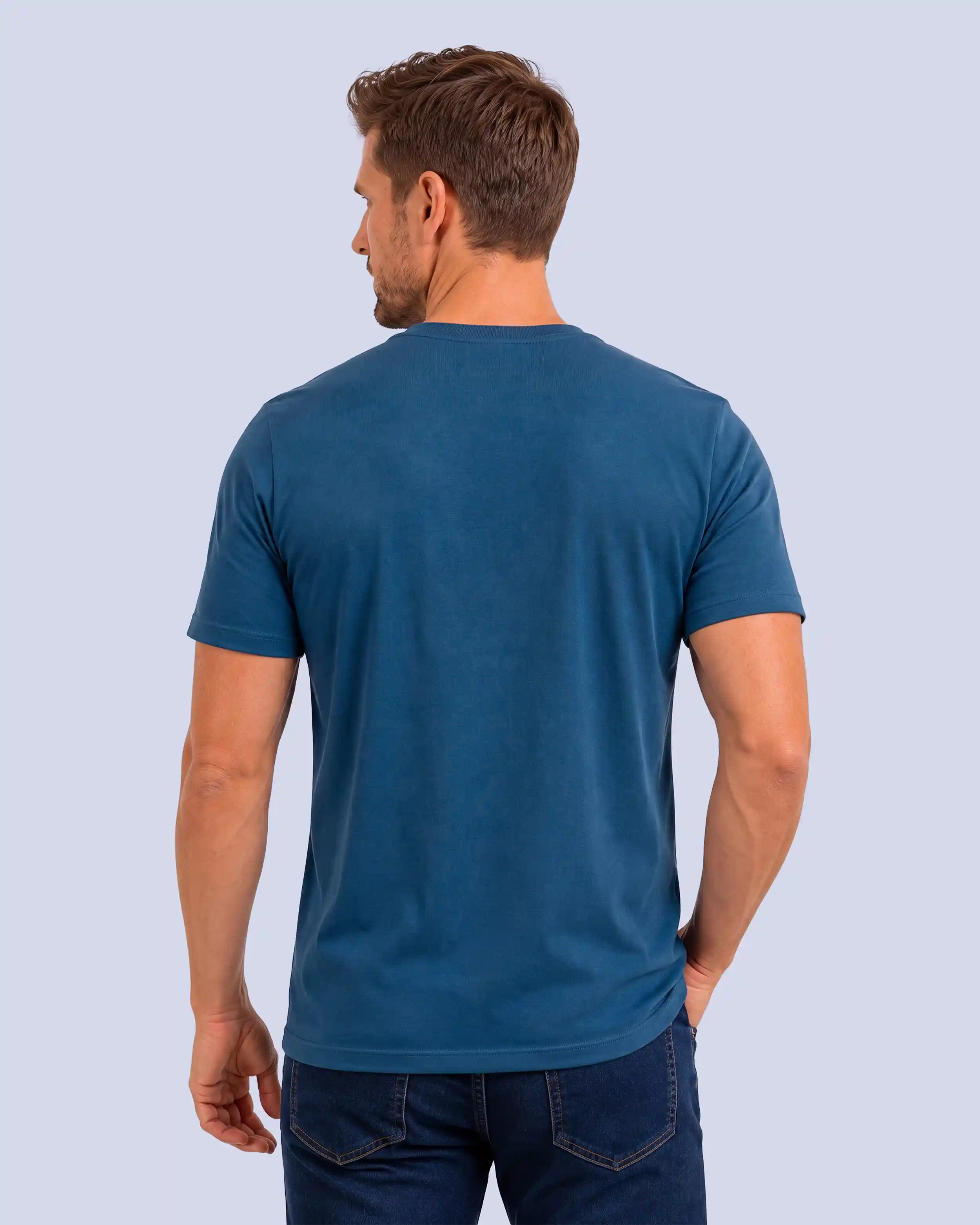 Camiseta cuello redondo lisa manga corta azul