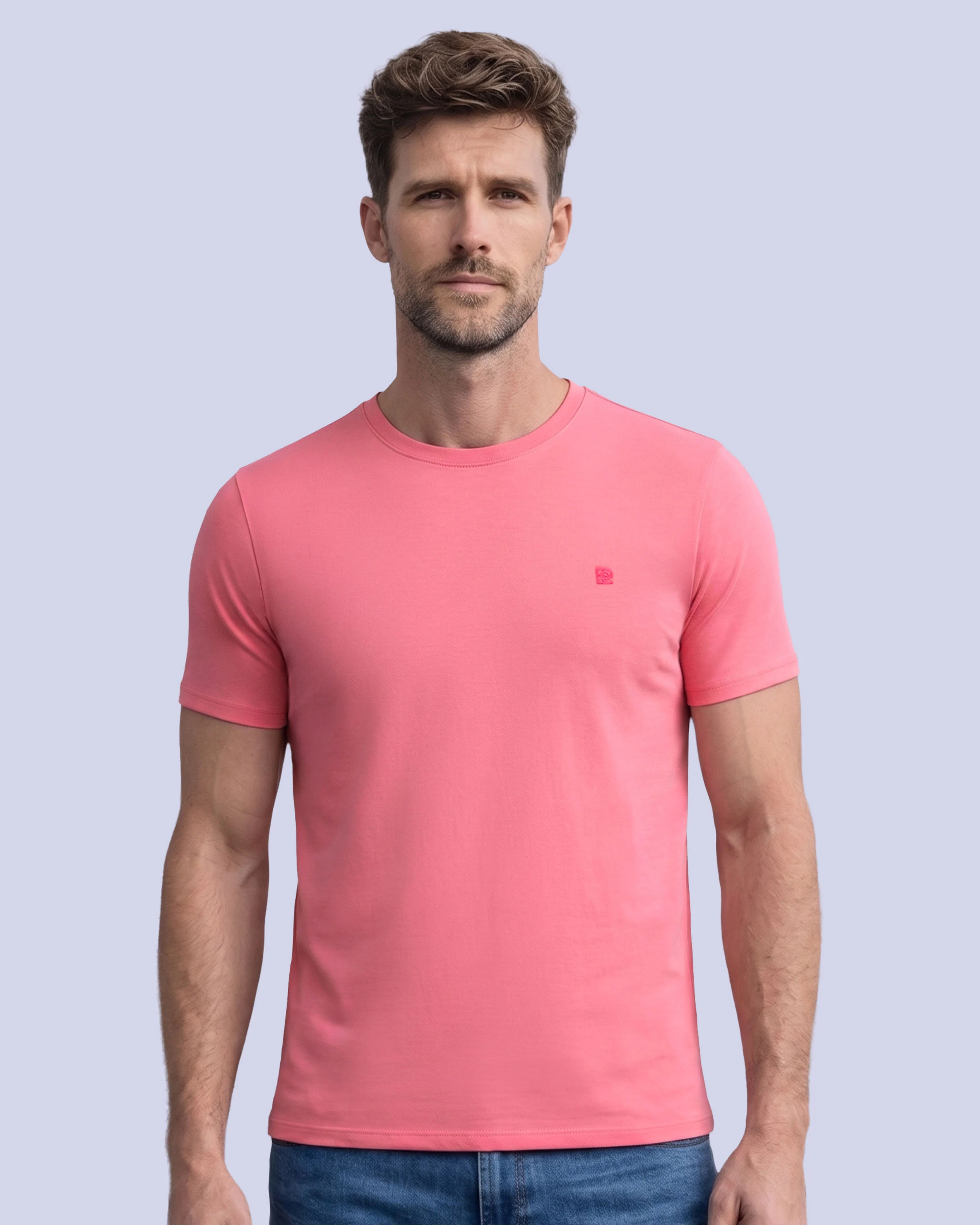Camiseta cuello redondo lisa manga corta rosada