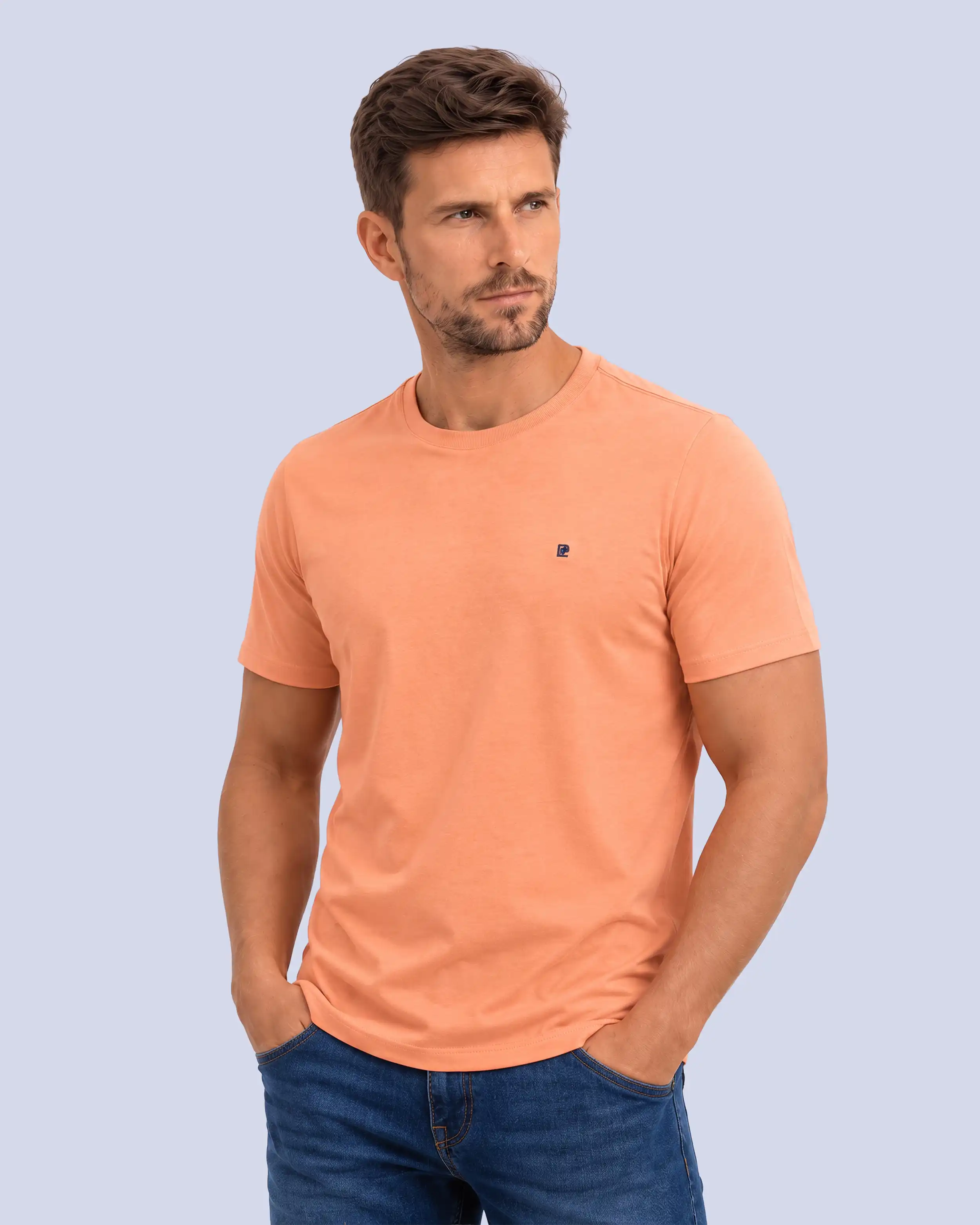 Camiseta cuello redondo lisa manga corta anaranjada