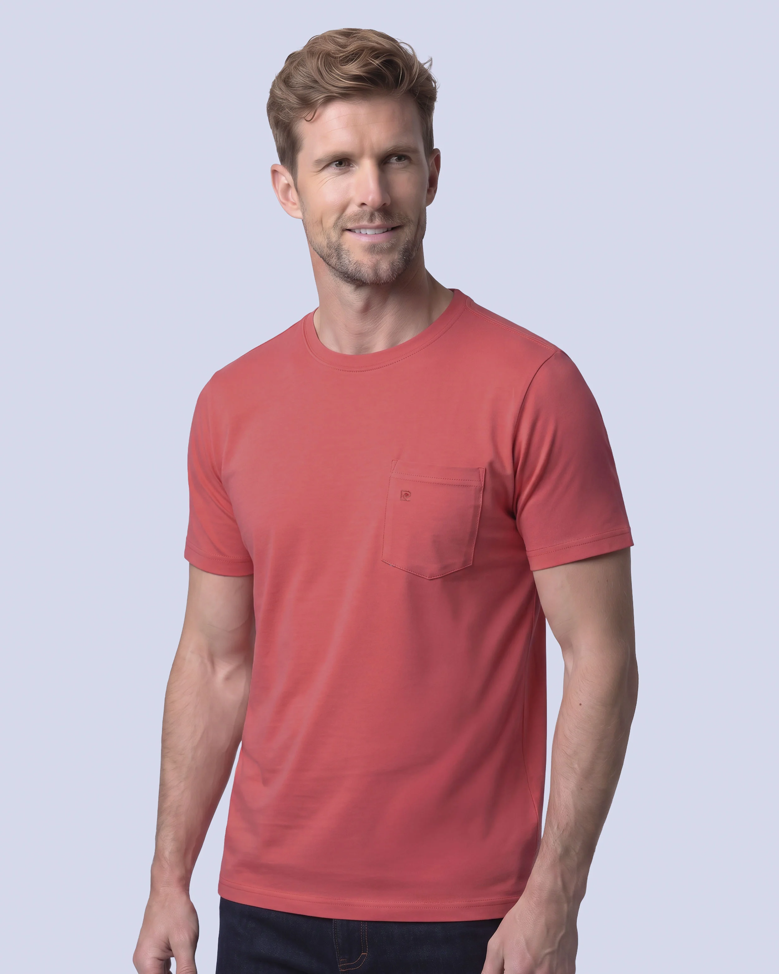 Camiseta cuello redondo lisa manga corta coral