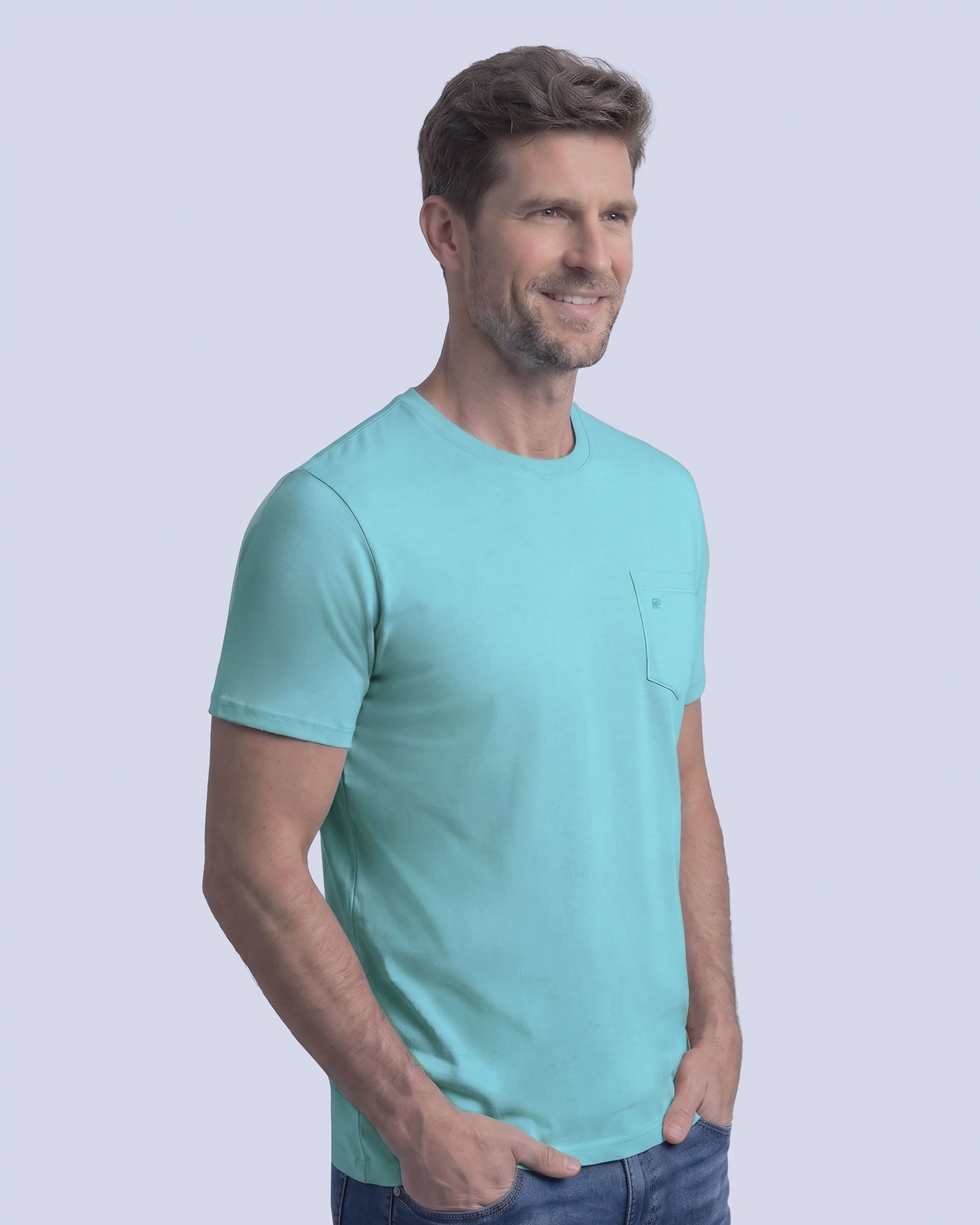 Camiseta cuello redondo lisa manga corta aqua