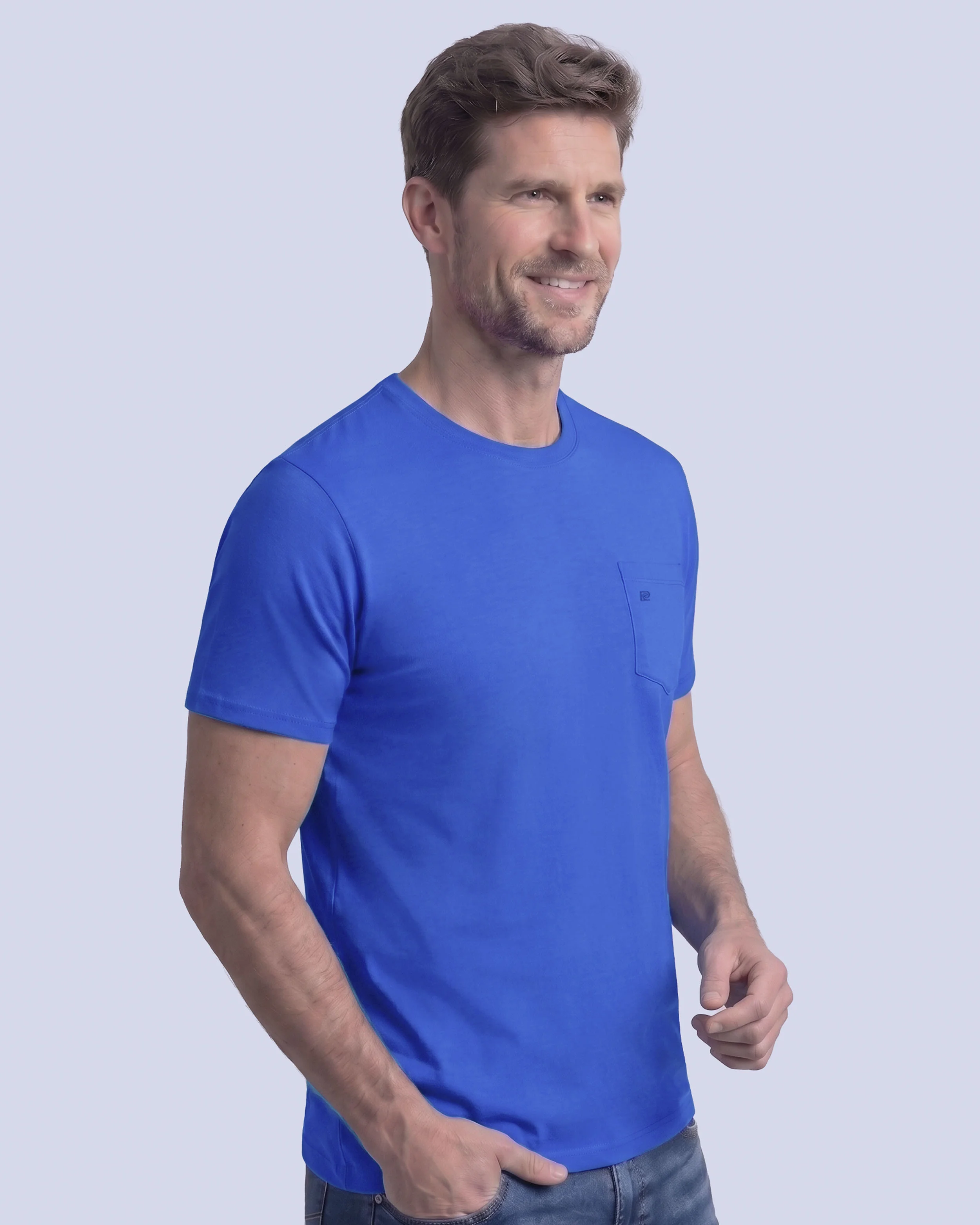 Camiseta cuello redondo lisa manga corta azul