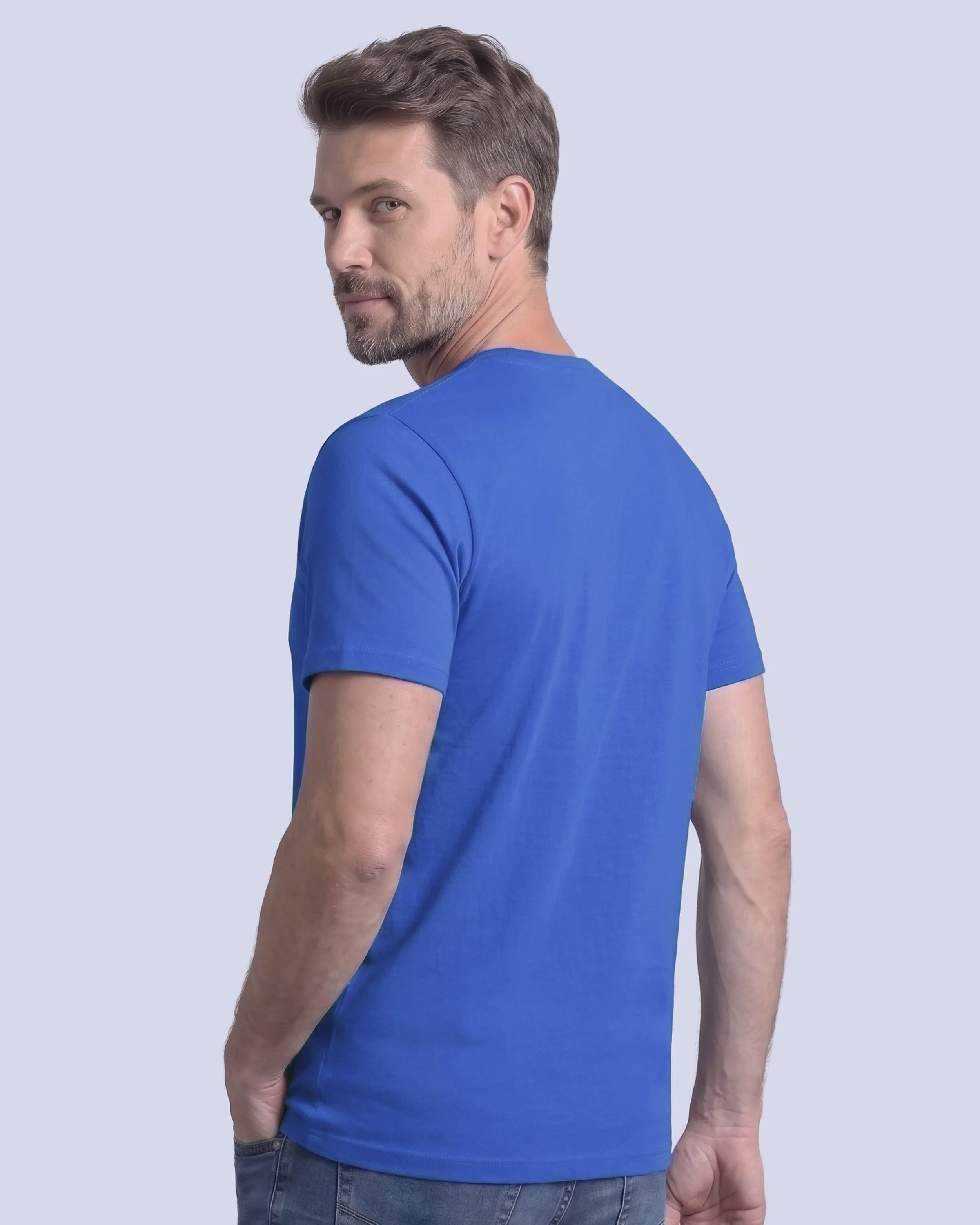 Camiseta cuello redondo lisa manga corta azul