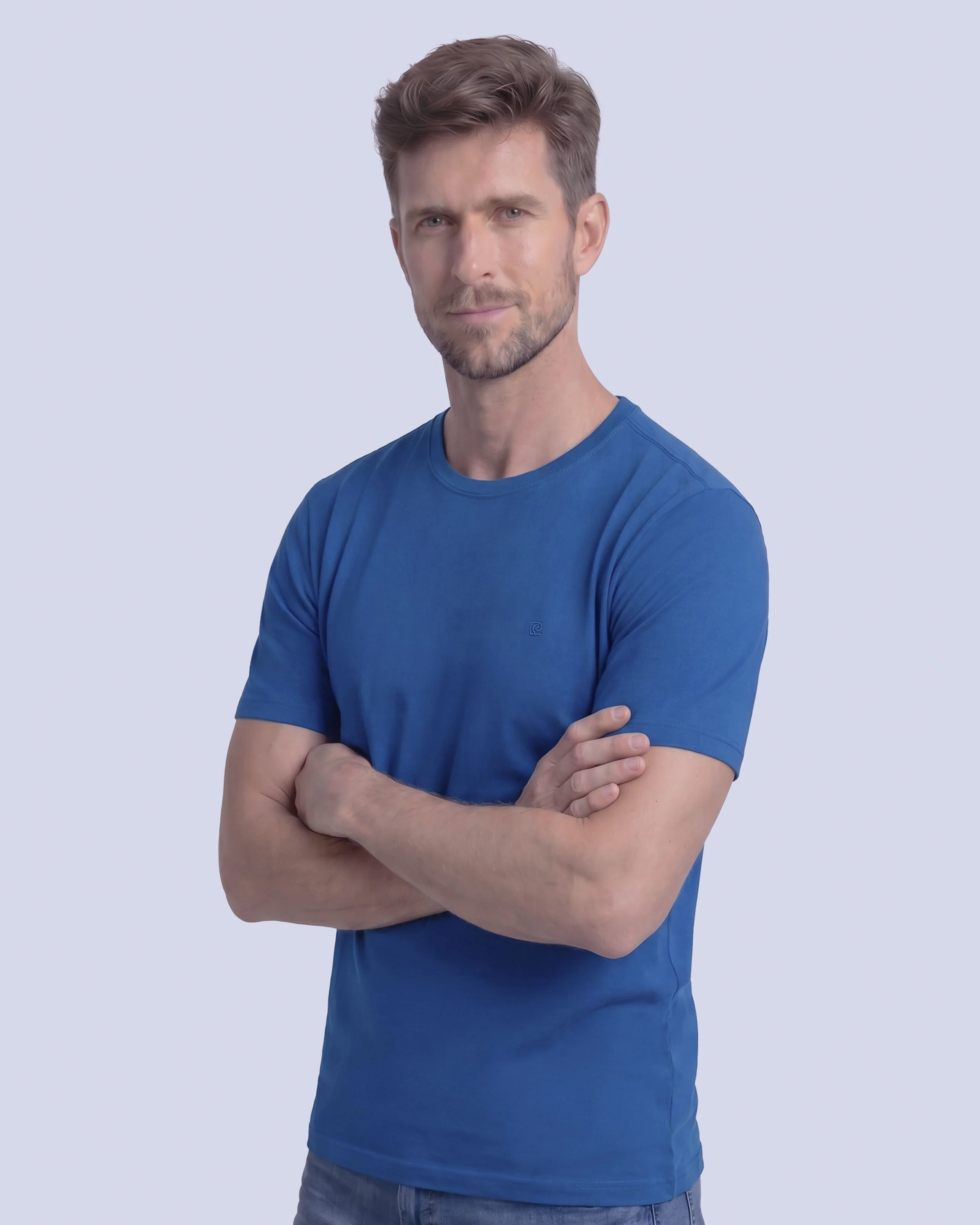 Camiseta cuello redondo lisa manga corta azul
