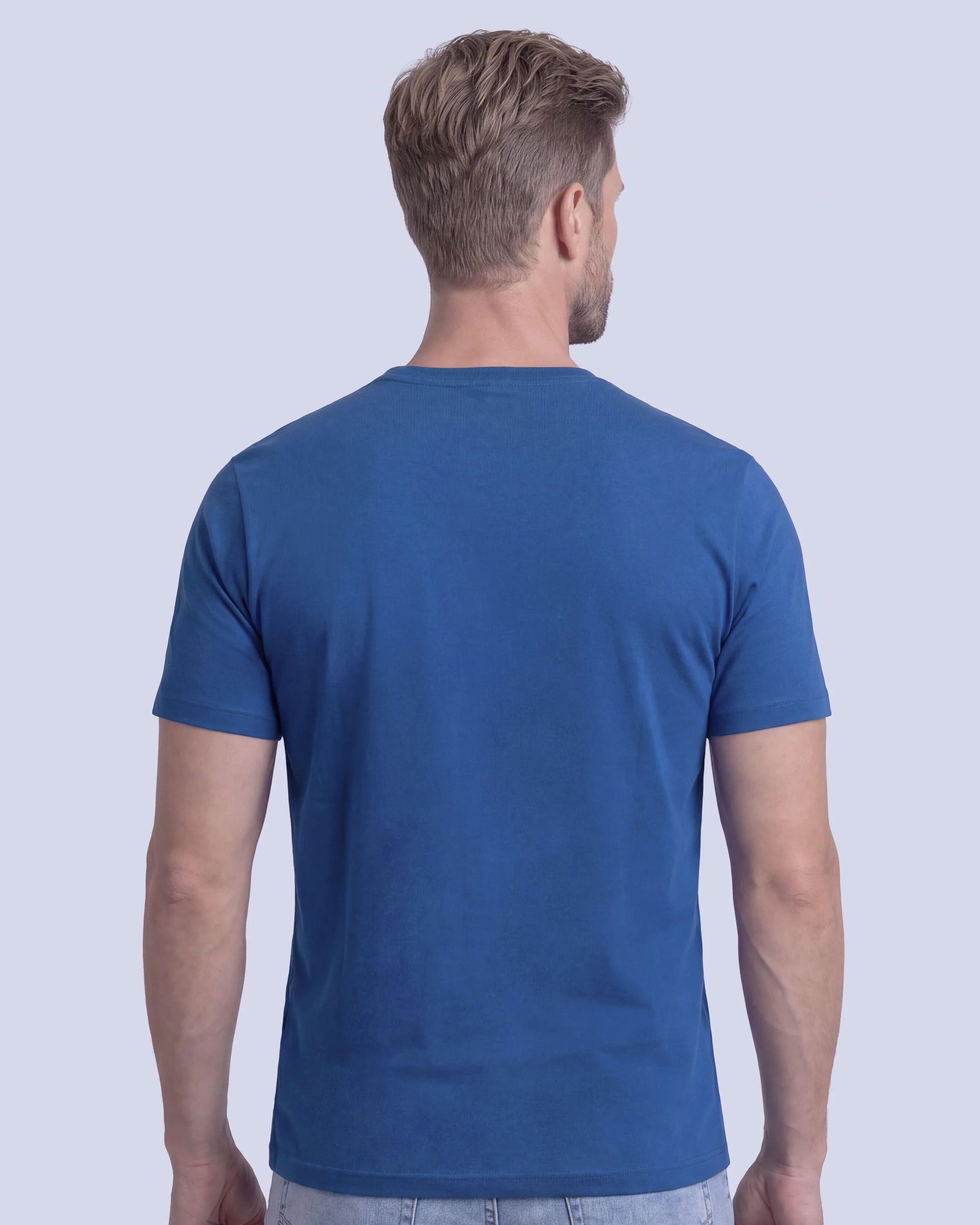 Camiseta cuello redondo lisa manga corta azul