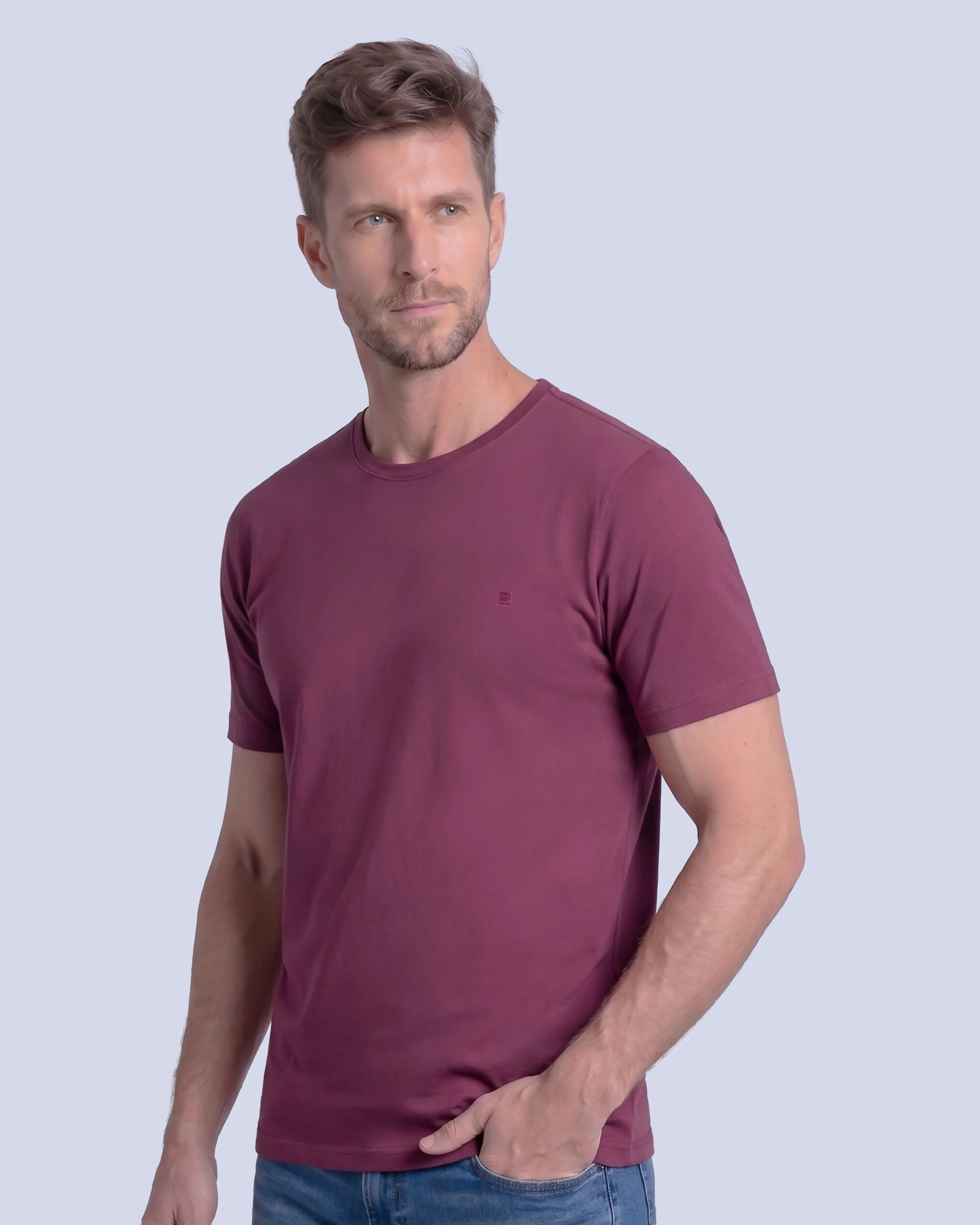 Camiseta cuello redondo lisa manga corta vino