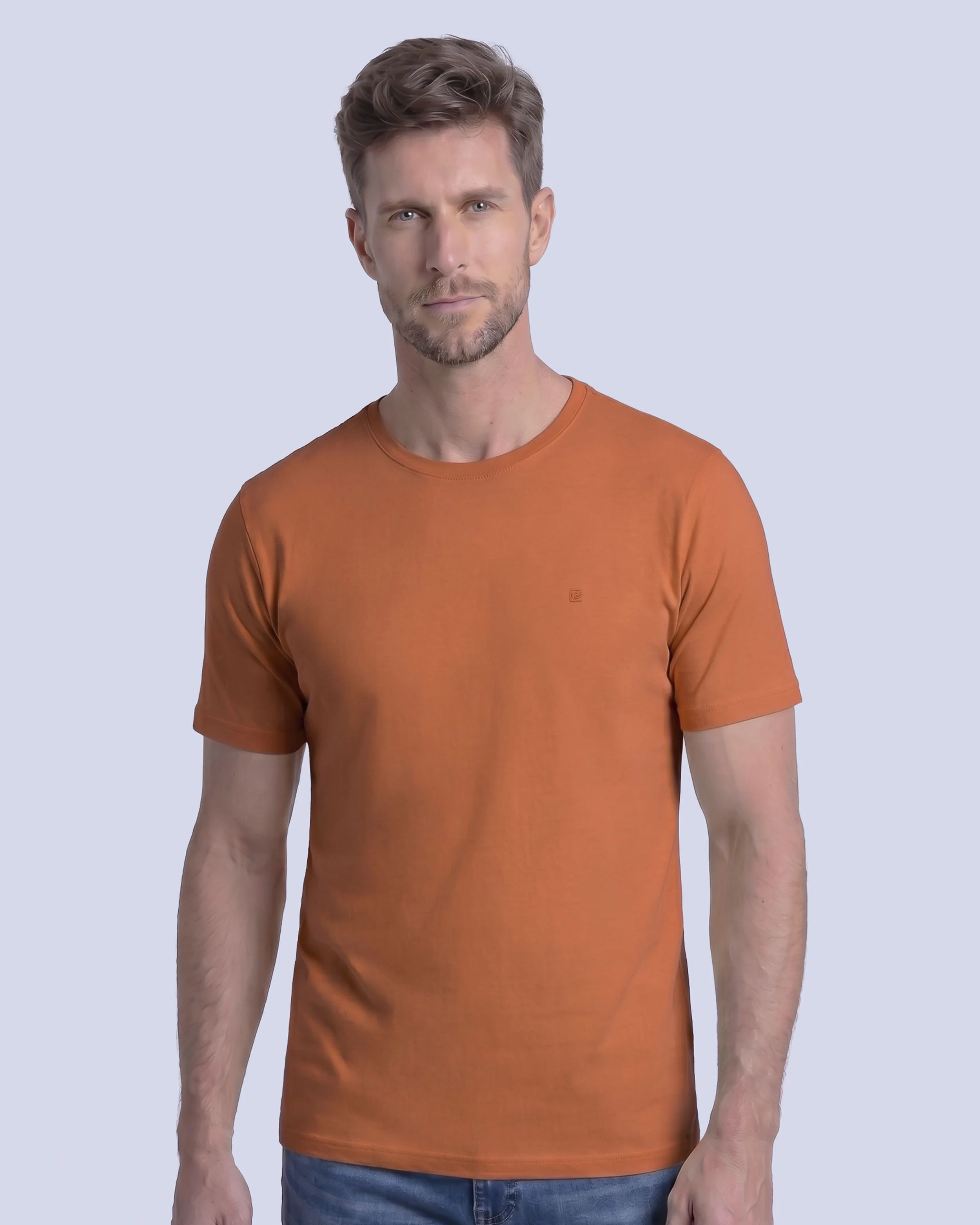 Camiseta cuello redondo lisa manga corta anaranjada