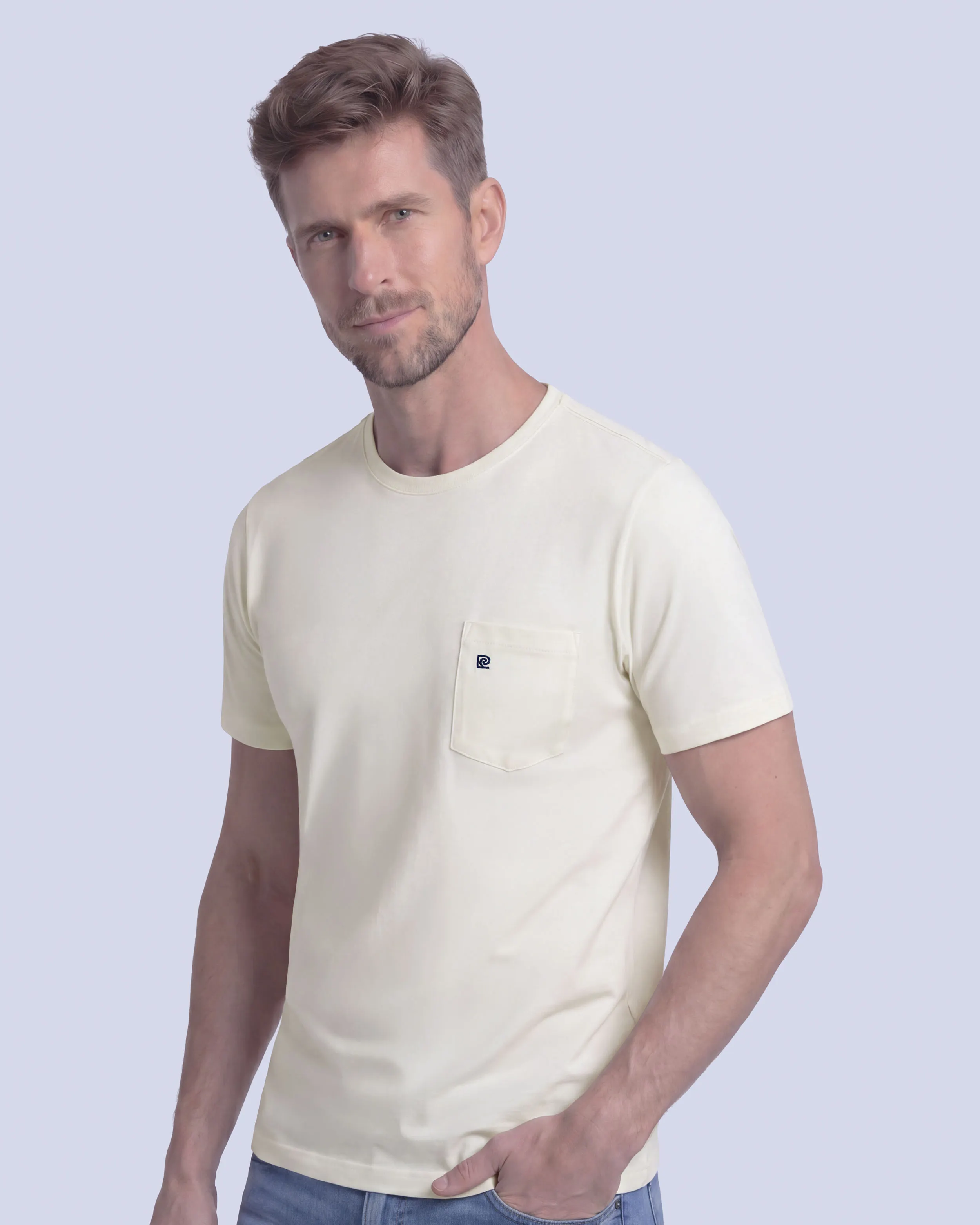 Camiseta cuello redondo lisa manga corta blanco crema