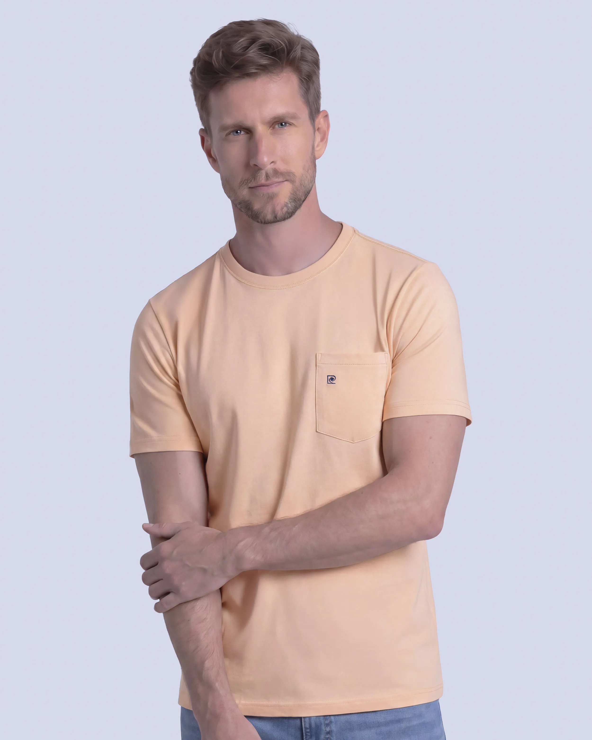 Camiseta cuello redondo lisa manga corta anaranjada