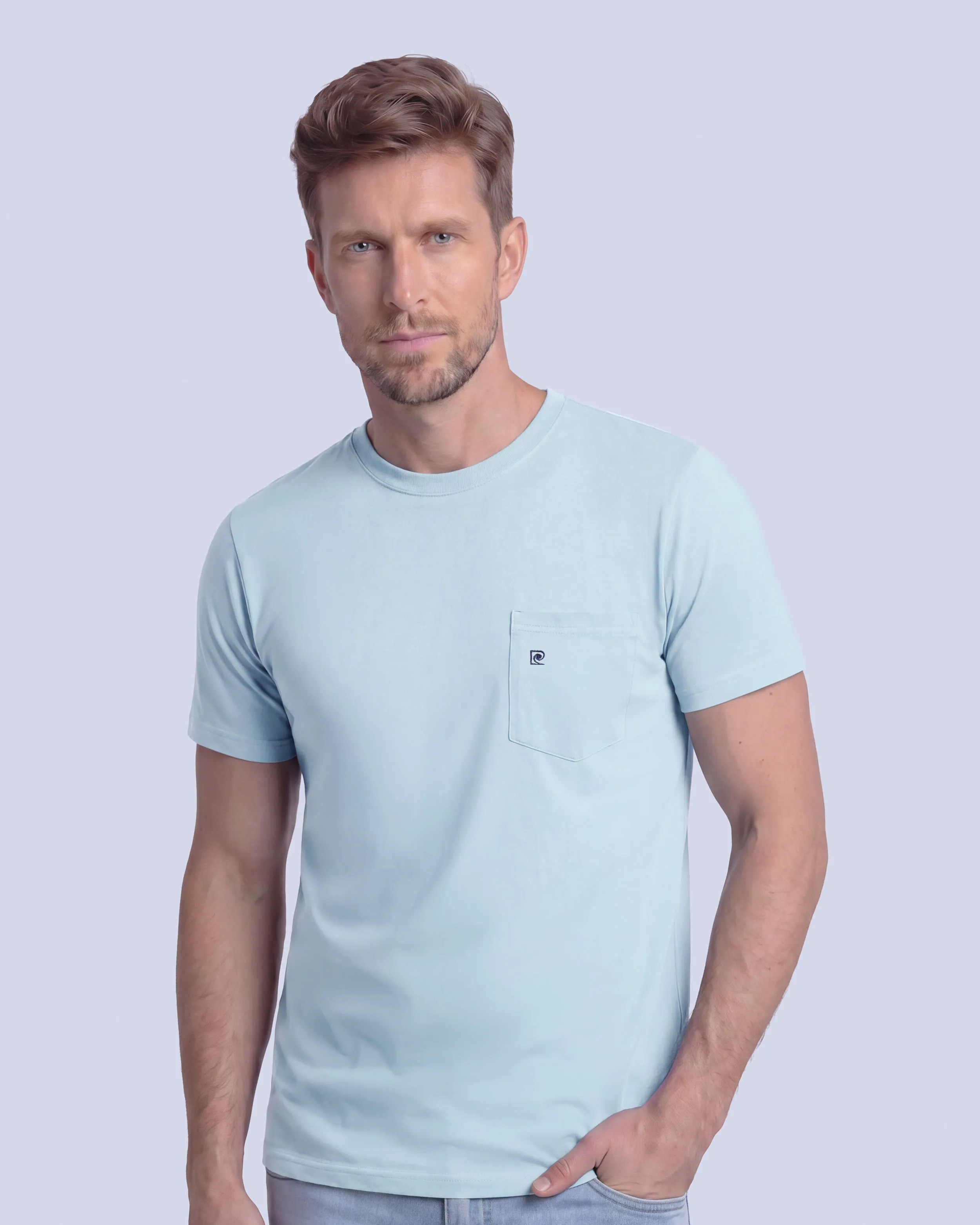Camiseta cuello redondo lisa manga corta celeste