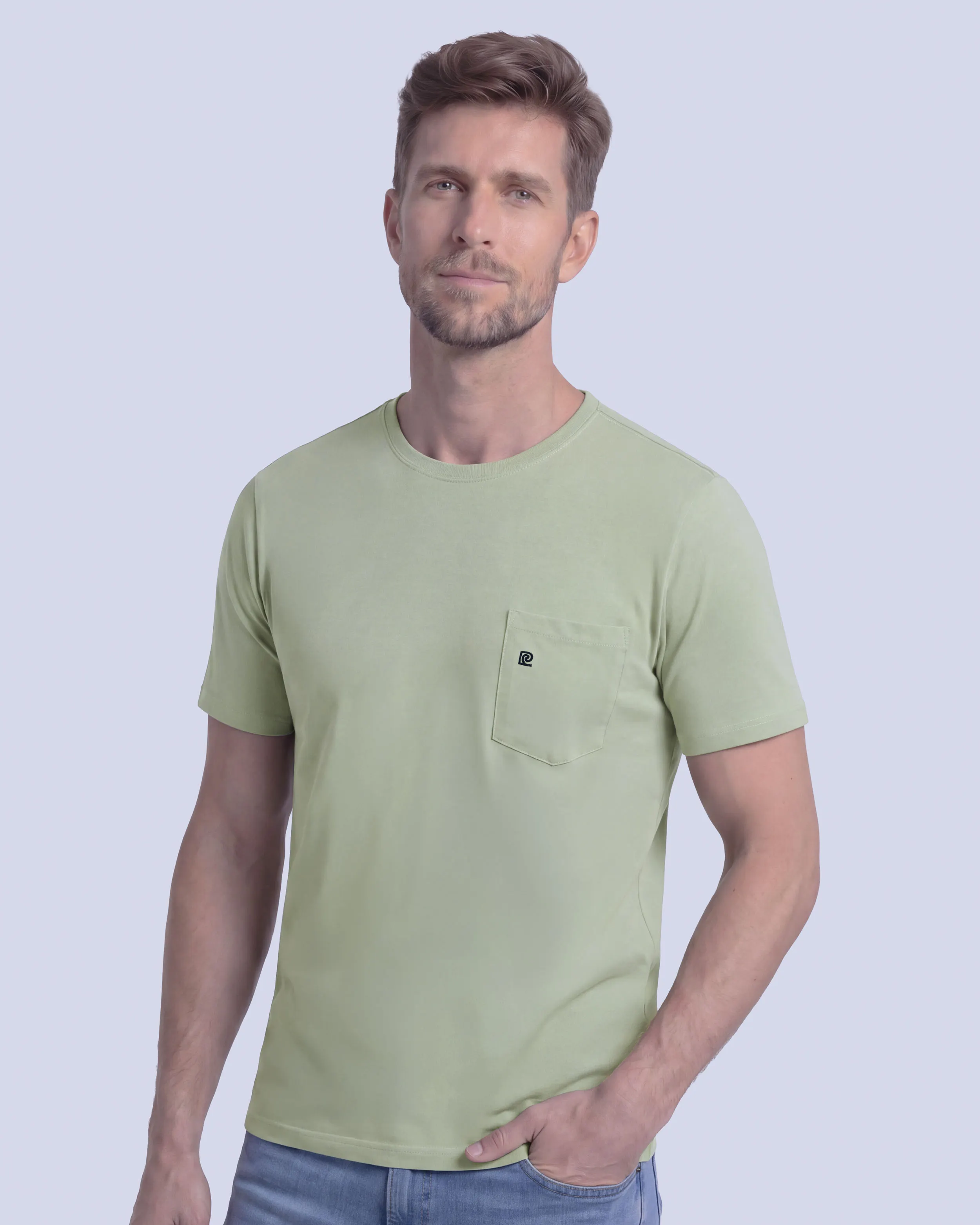 Camiseta cuello redondo lisa manga corta verde