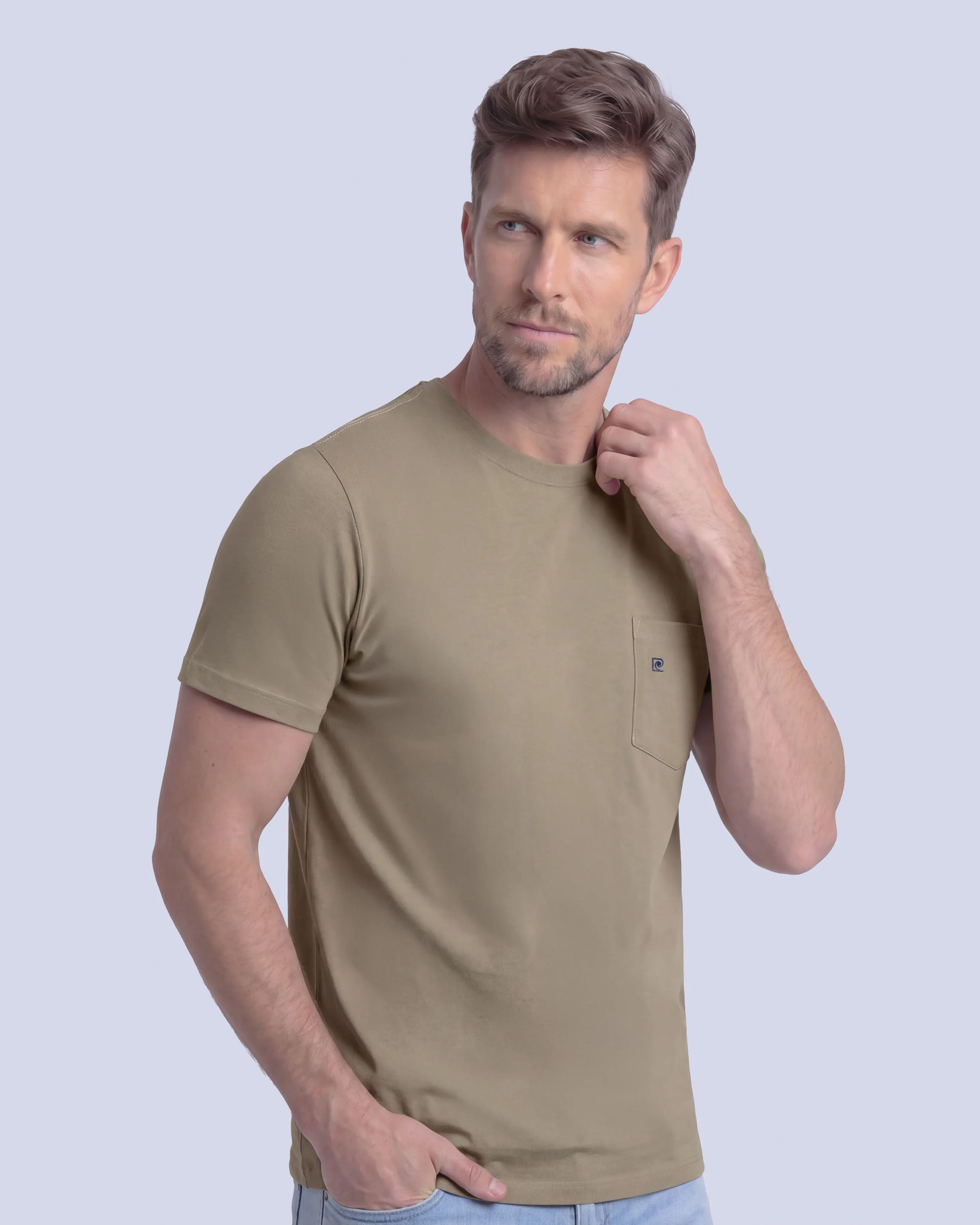 Camiseta cuello redondo lisa manga corta café