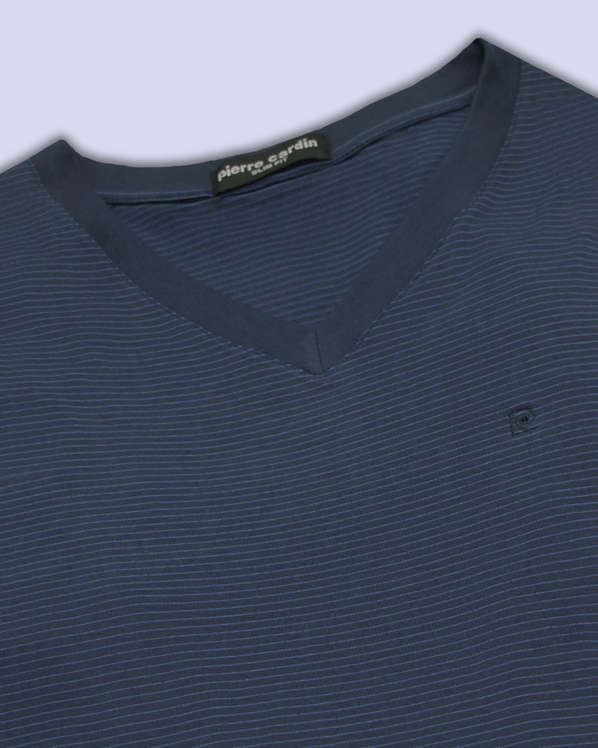 Camiseta cuello v rayada slim fit manga corta azul