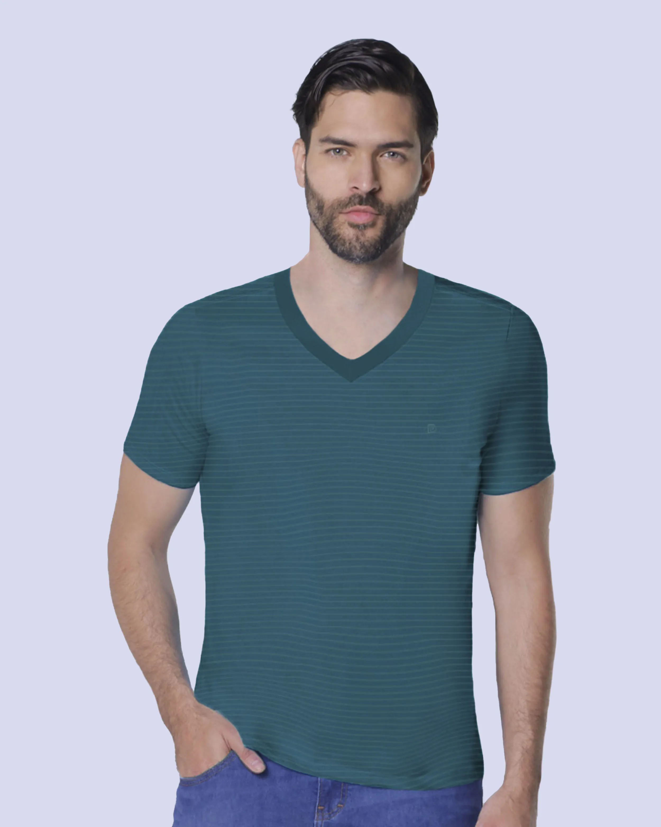 Camiseta cuello v diseño slim fit manga corta aqua