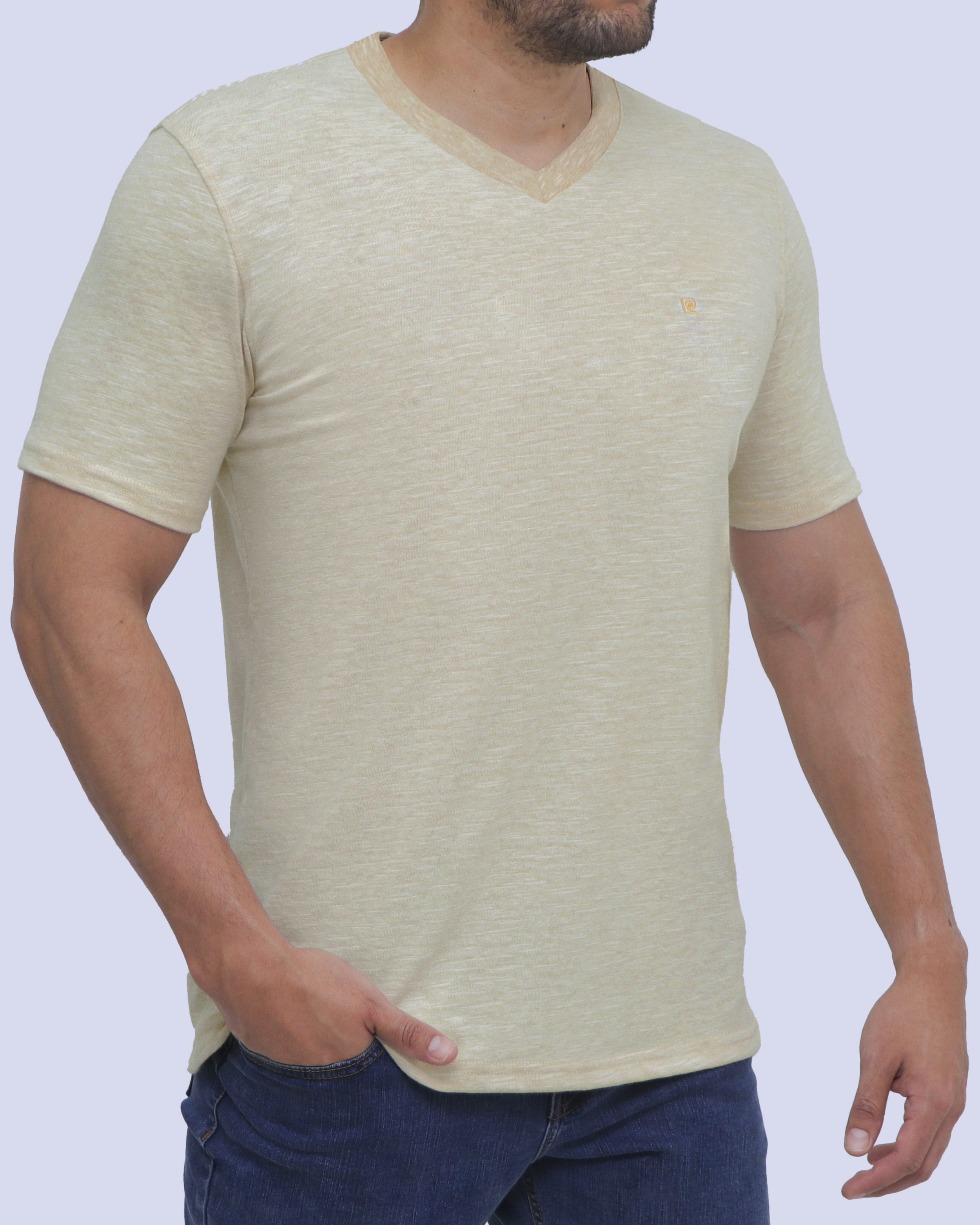 Camiseta cuello redondo diseño slim fit manga corta beige