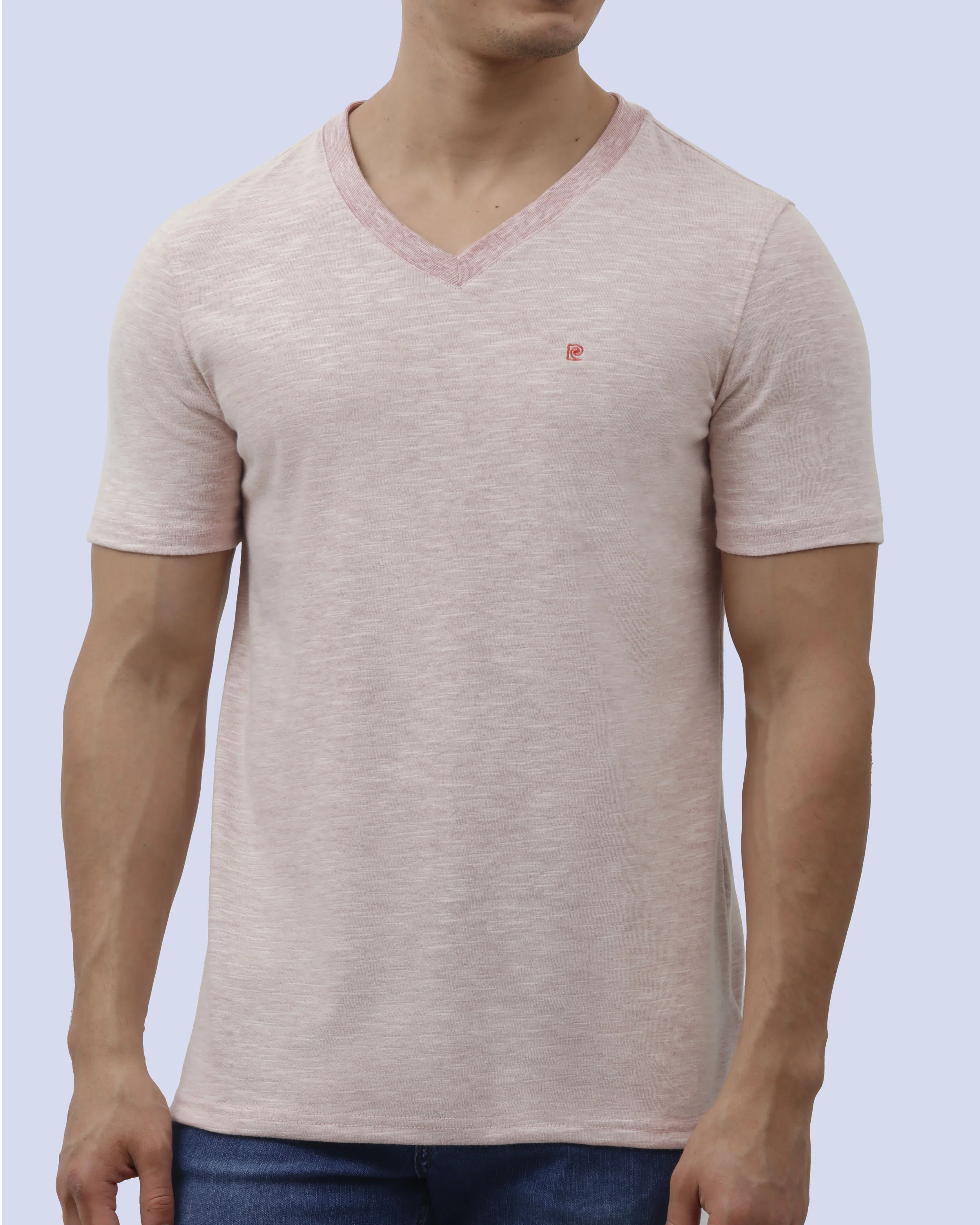 Camiseta cuello v diseño slim fit manga corta naranja