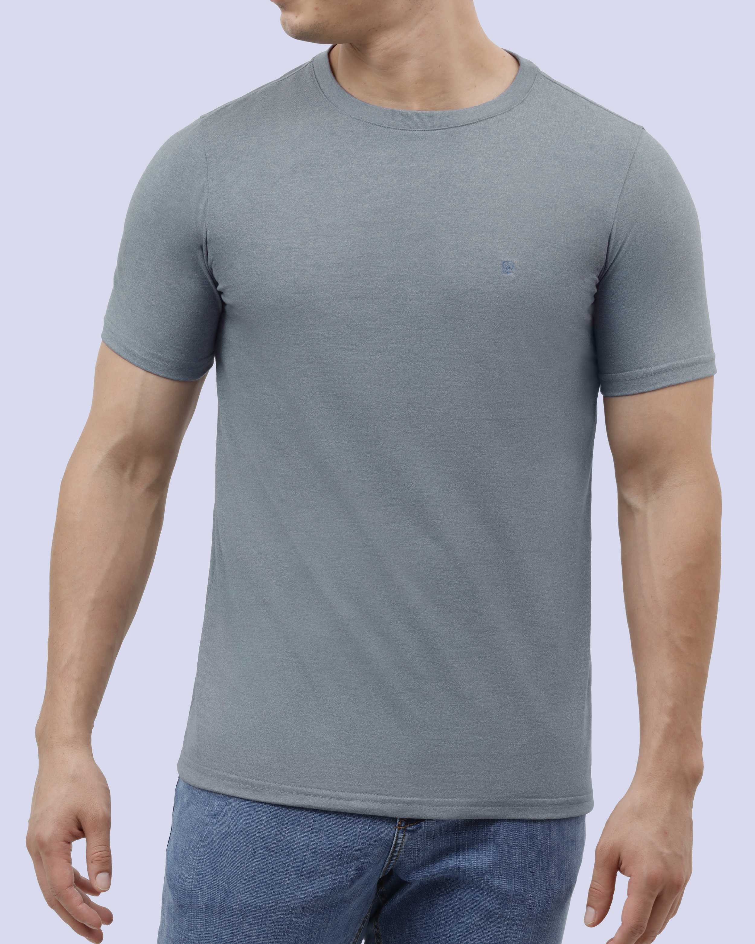 Camiseta cuello redondo slim fit manga corta azul