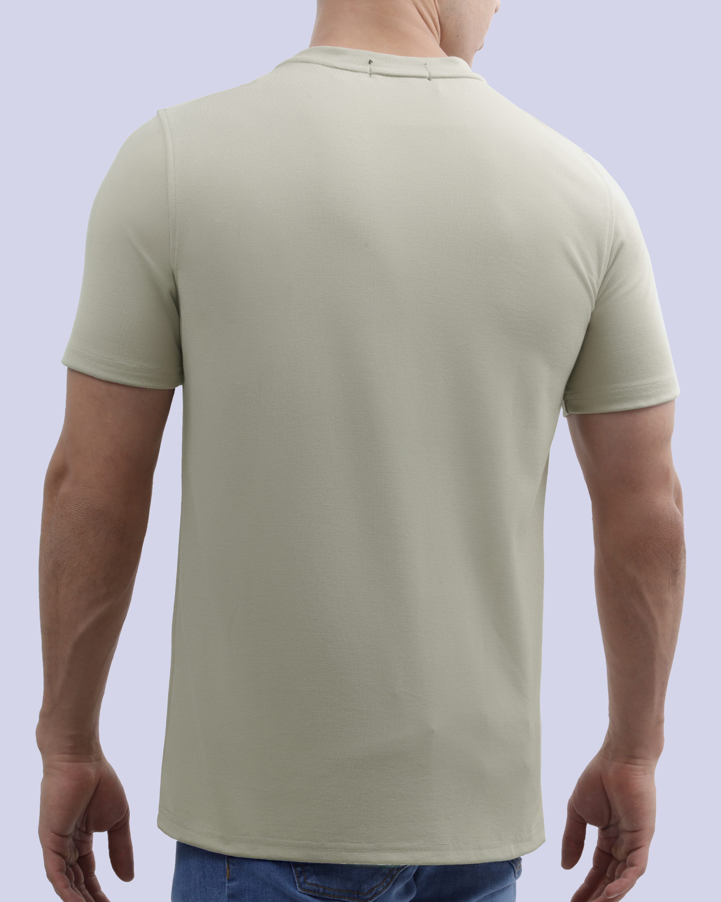 Camiseta cuello redondo lisa slim fit manga corta beige
