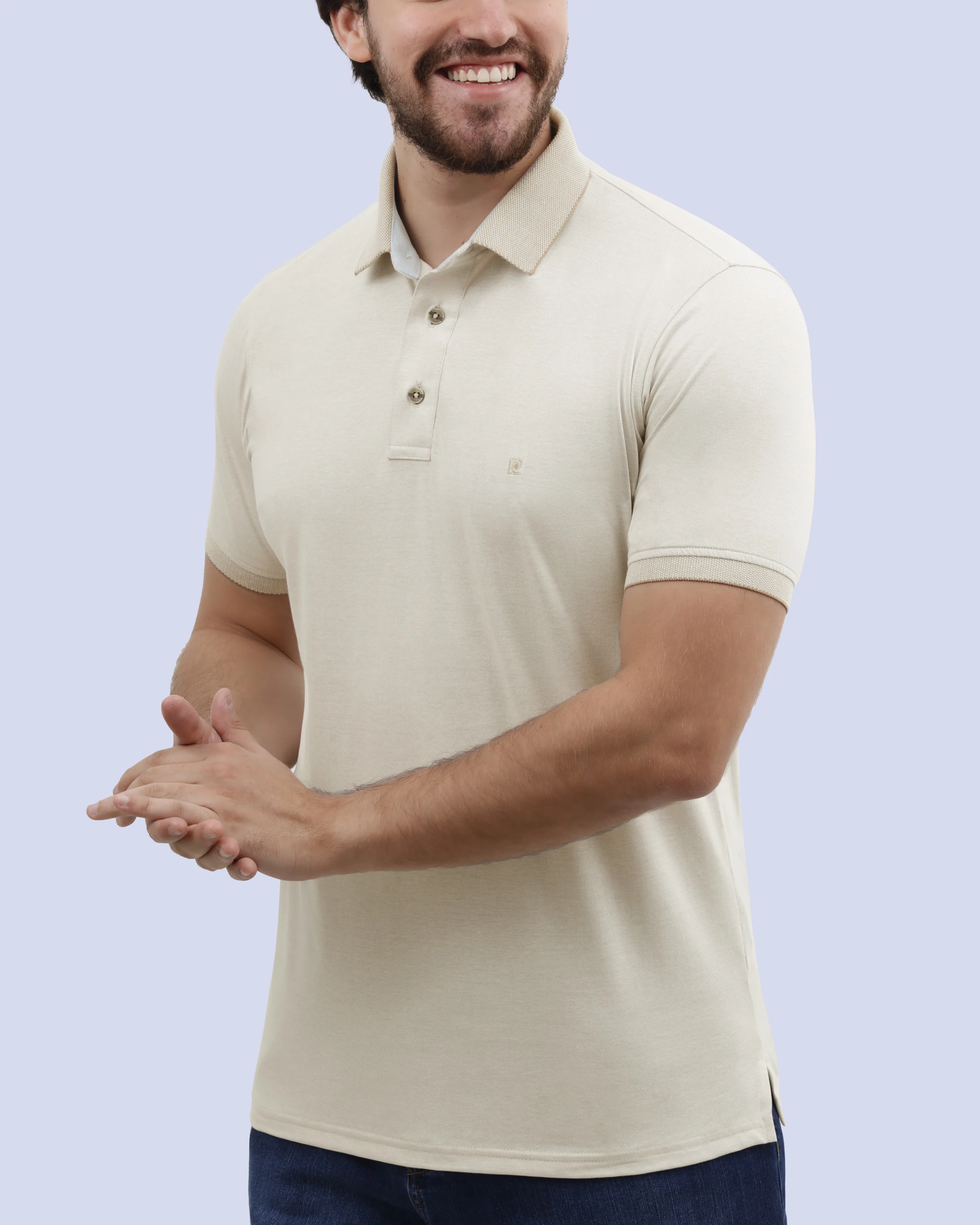 Camisa sport diseño slim fit manga corta beige