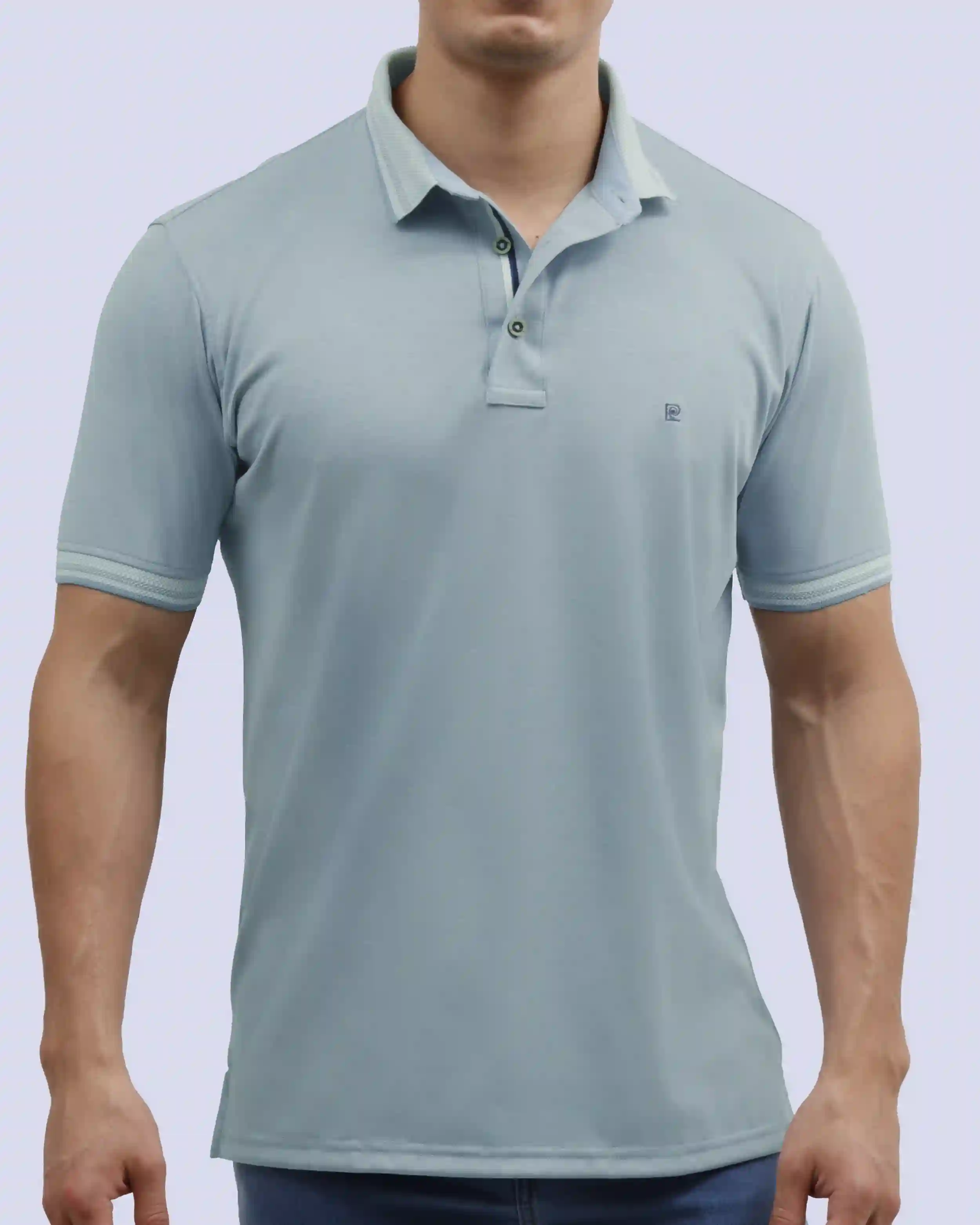 Camisa sport diseño slim fit manga corta celeste