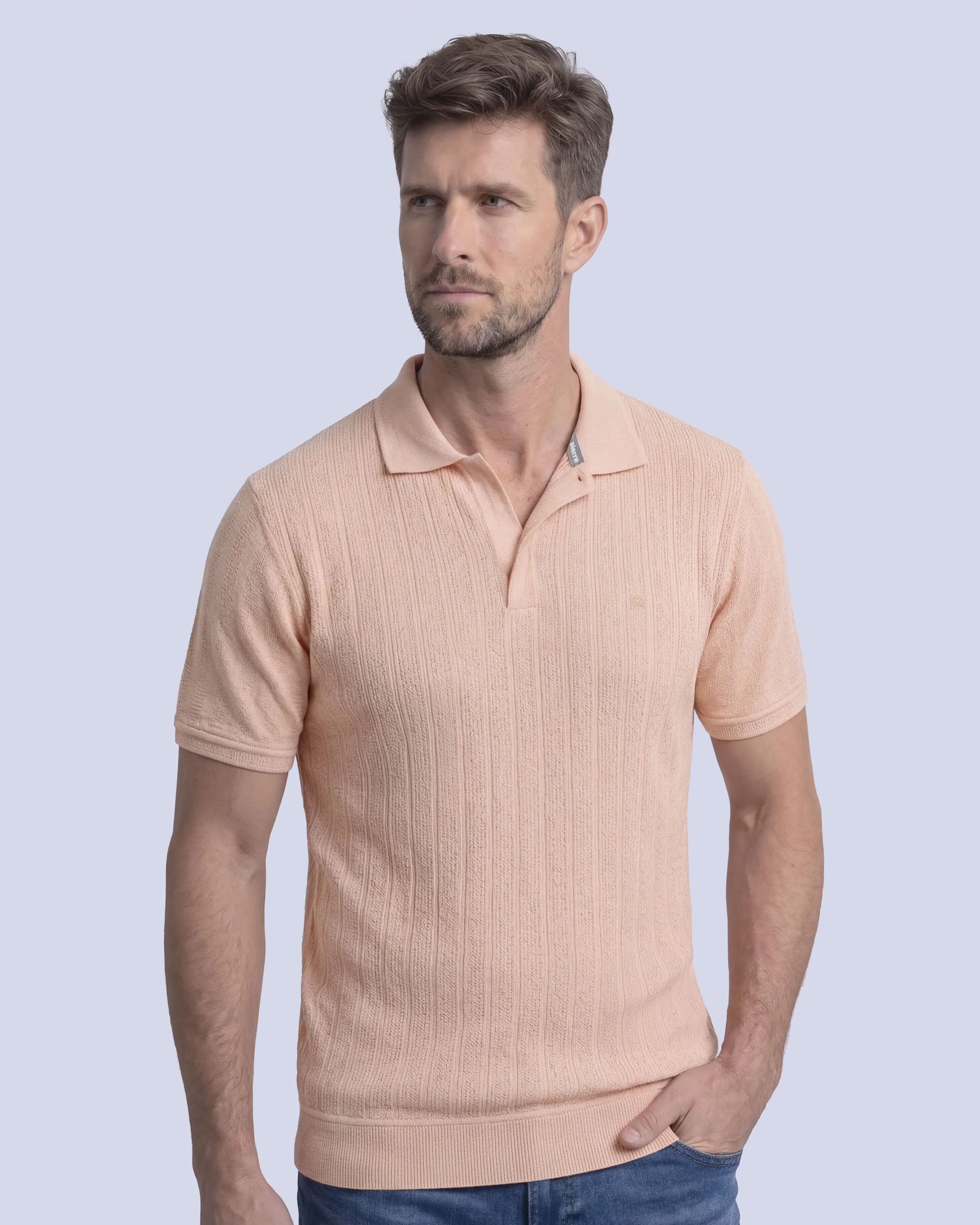 Camisa sport diseño slim fit manga corta salmón