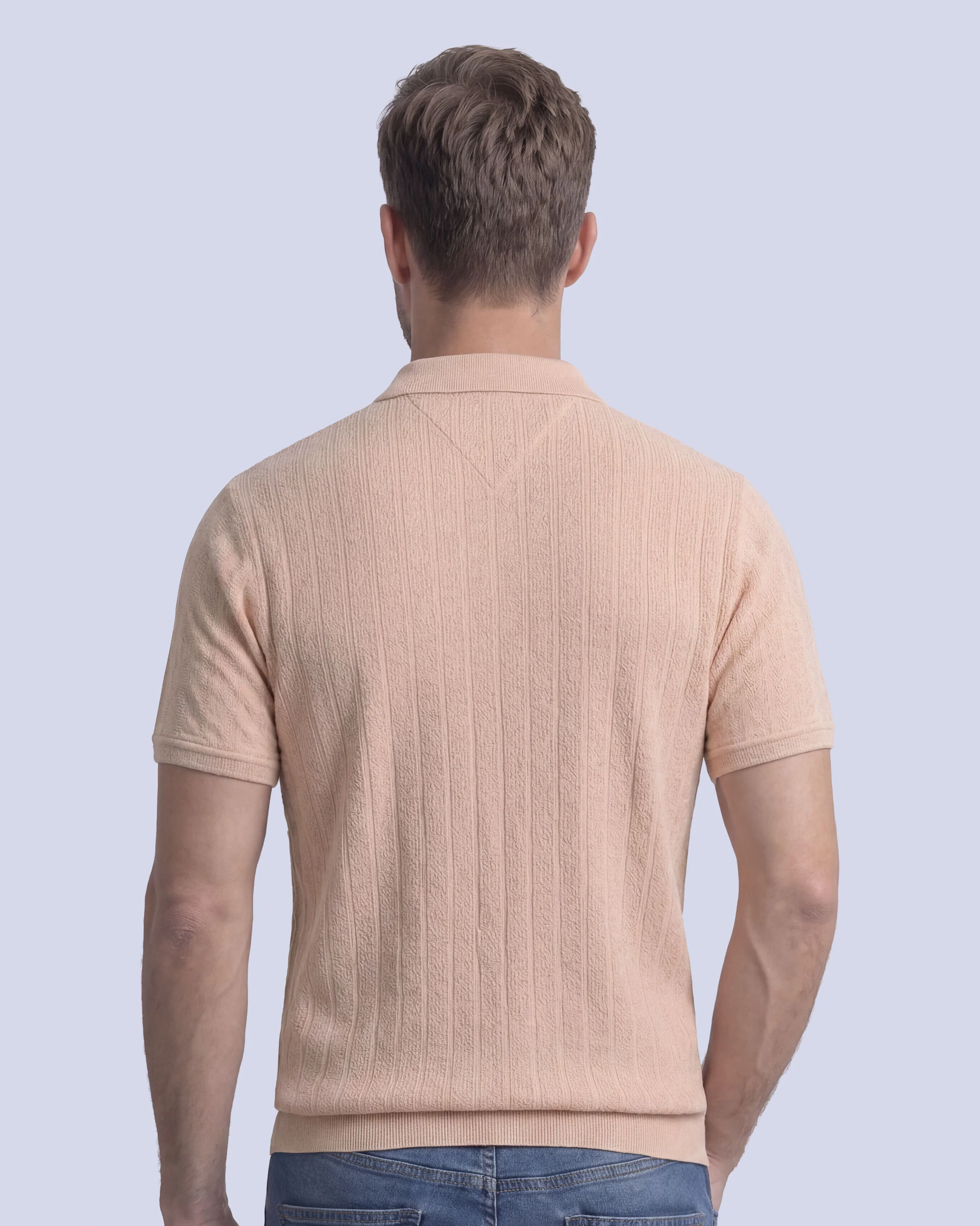 Camisa sport diseño slim fit manga corta salmón