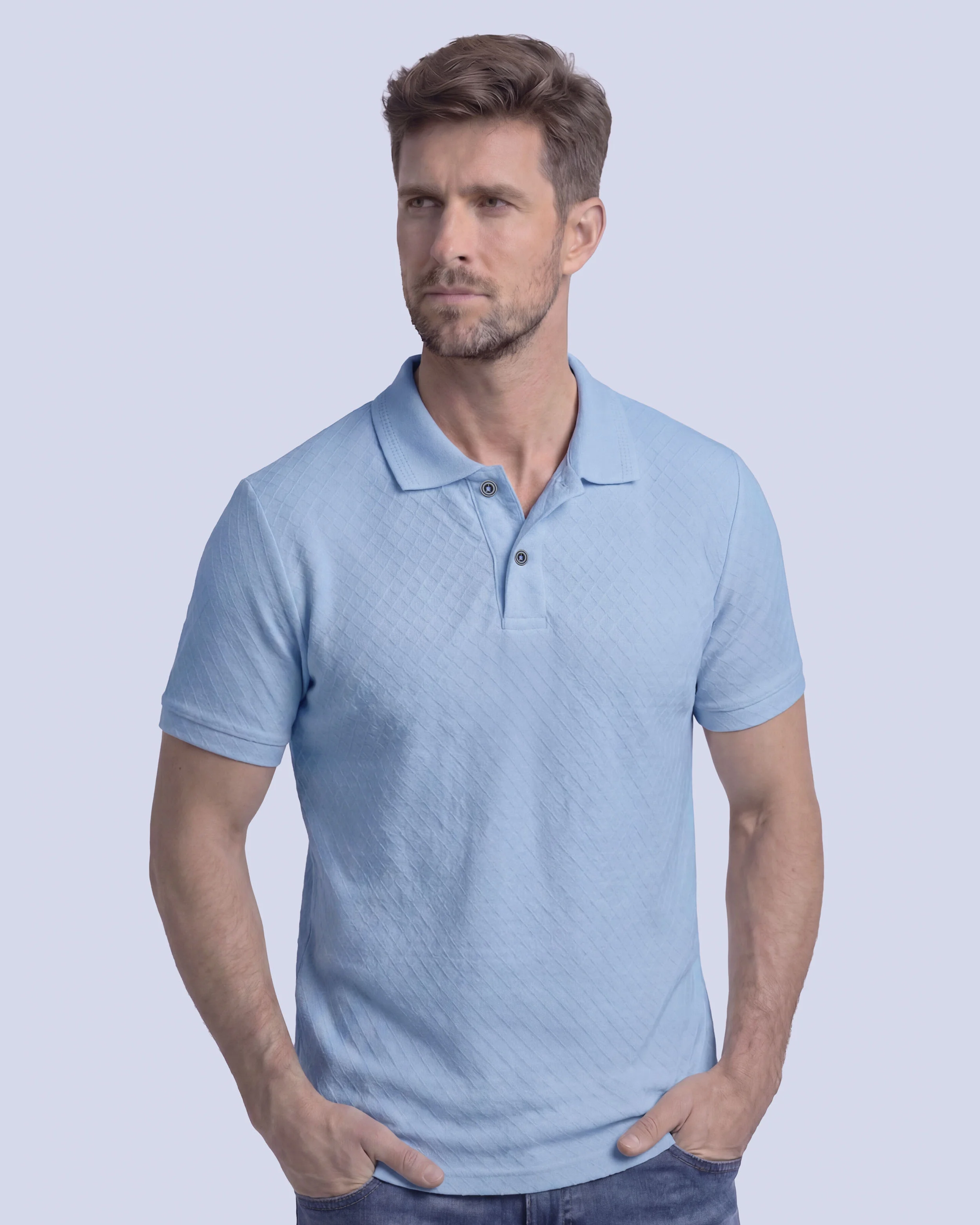 Camisa sport diseño slim fit manga corta celeste