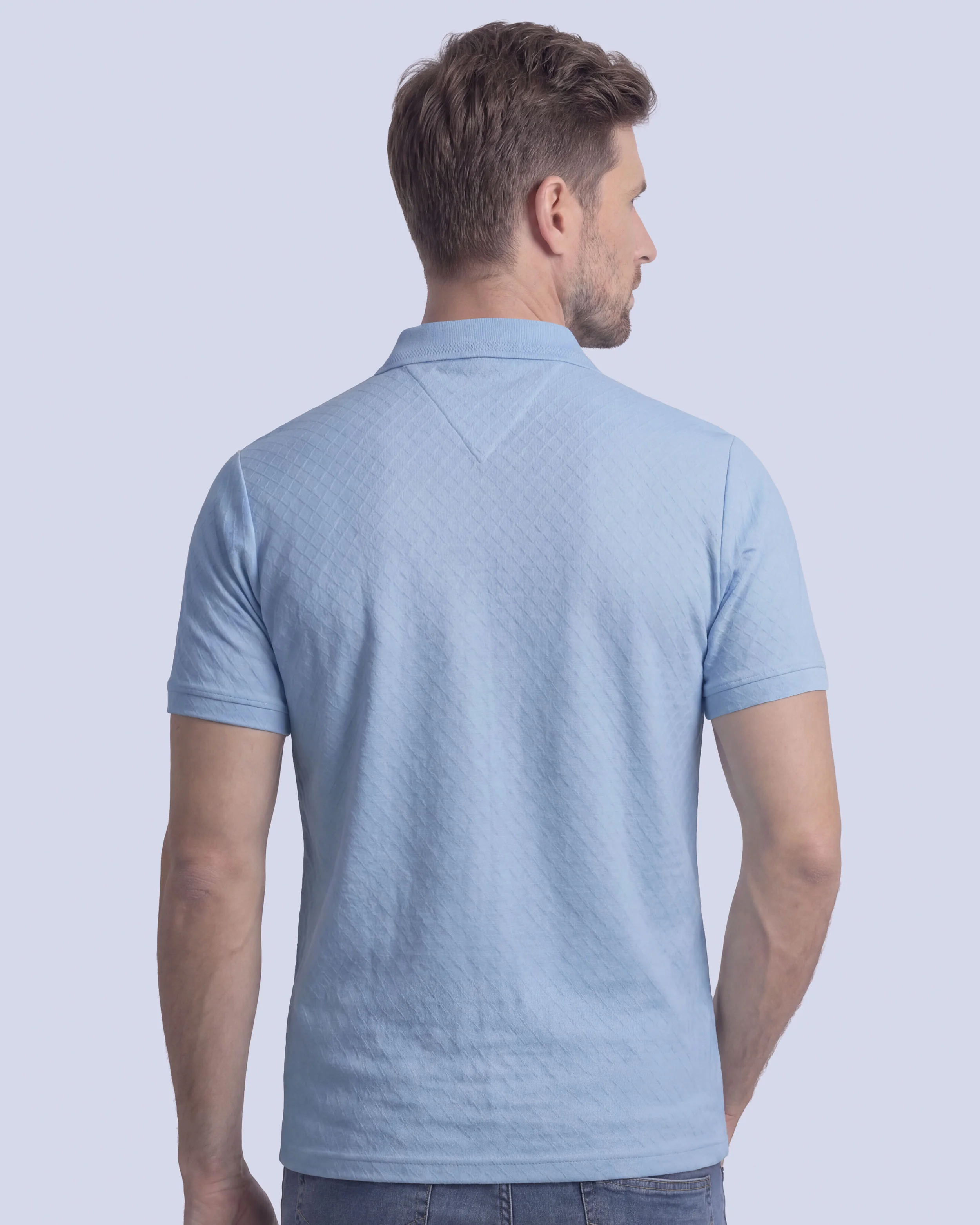 Camisa sport diseño slim fit manga corta celeste