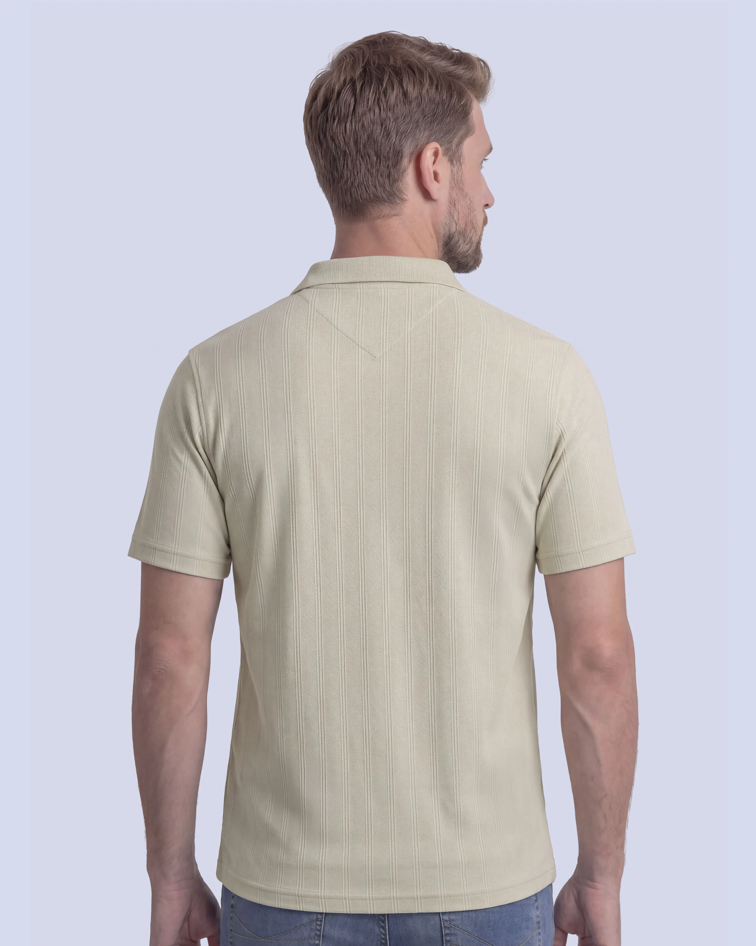 Camisa sport diseño slim fit manga corta beige