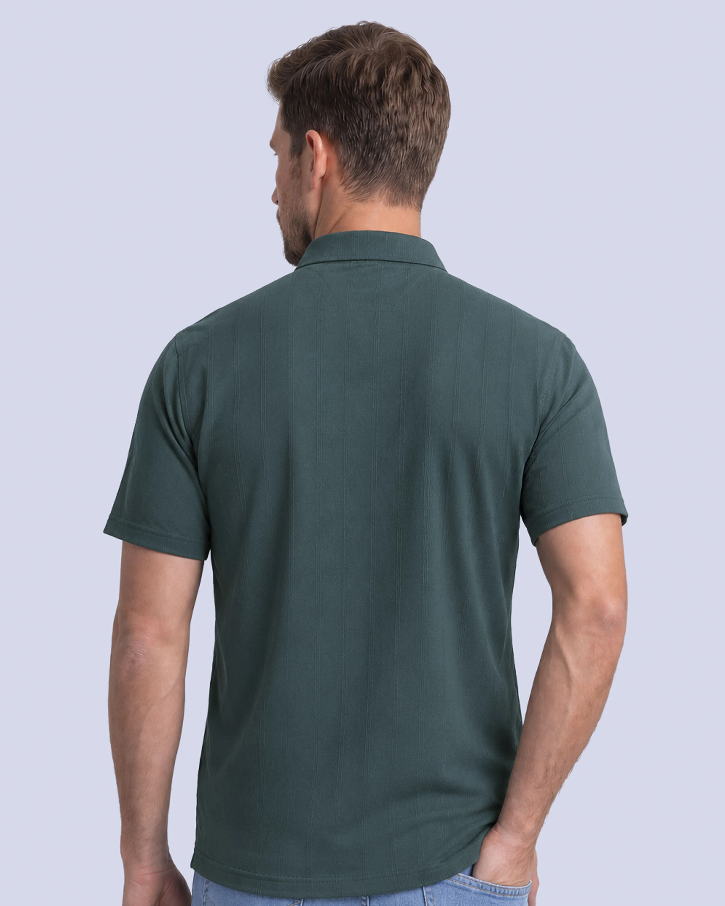 Camisa sport diseño slim fit manga corta verde