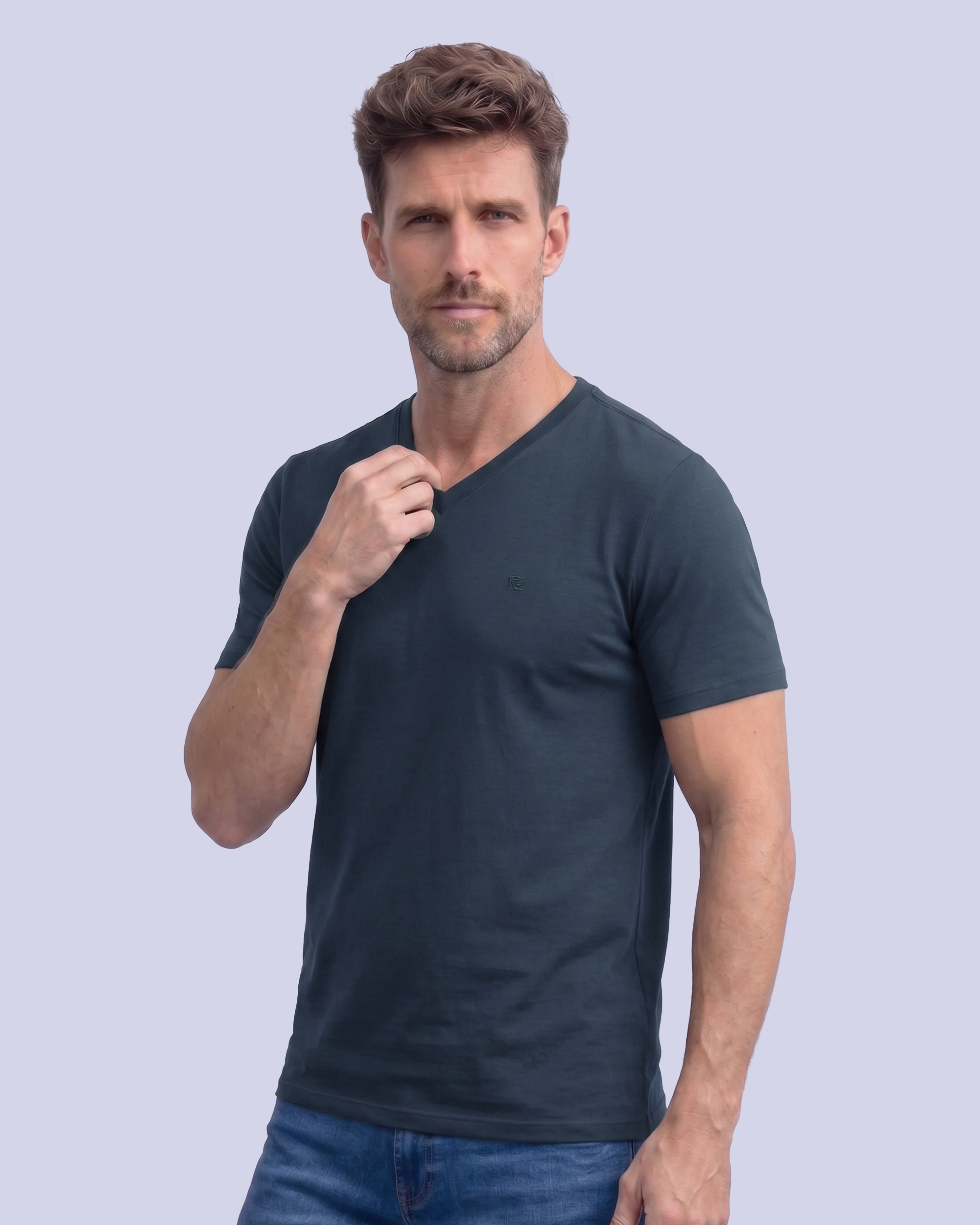Camiseta cuello v lisa manga corta azul
