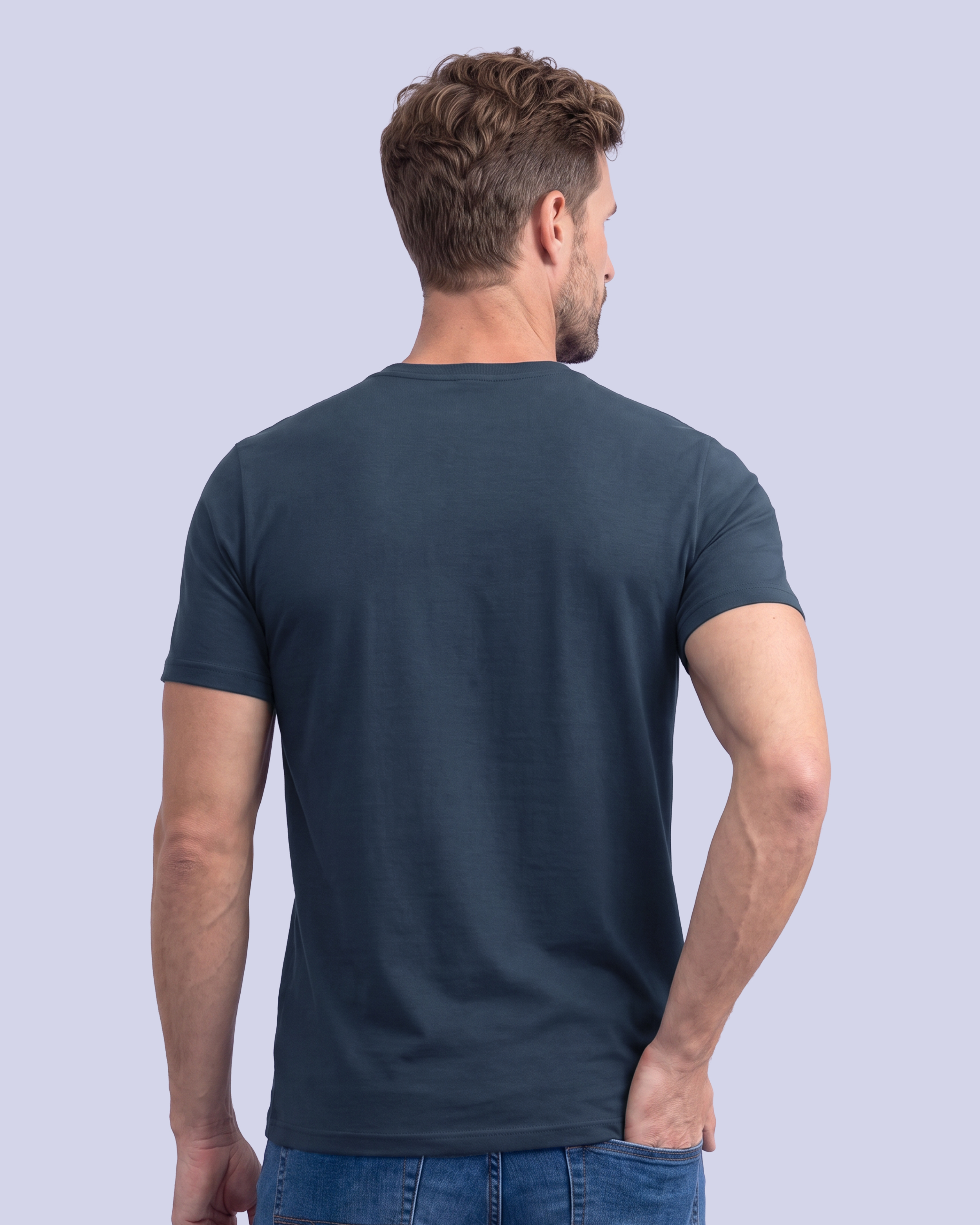 Camiseta cuello v lisa manga corta azul