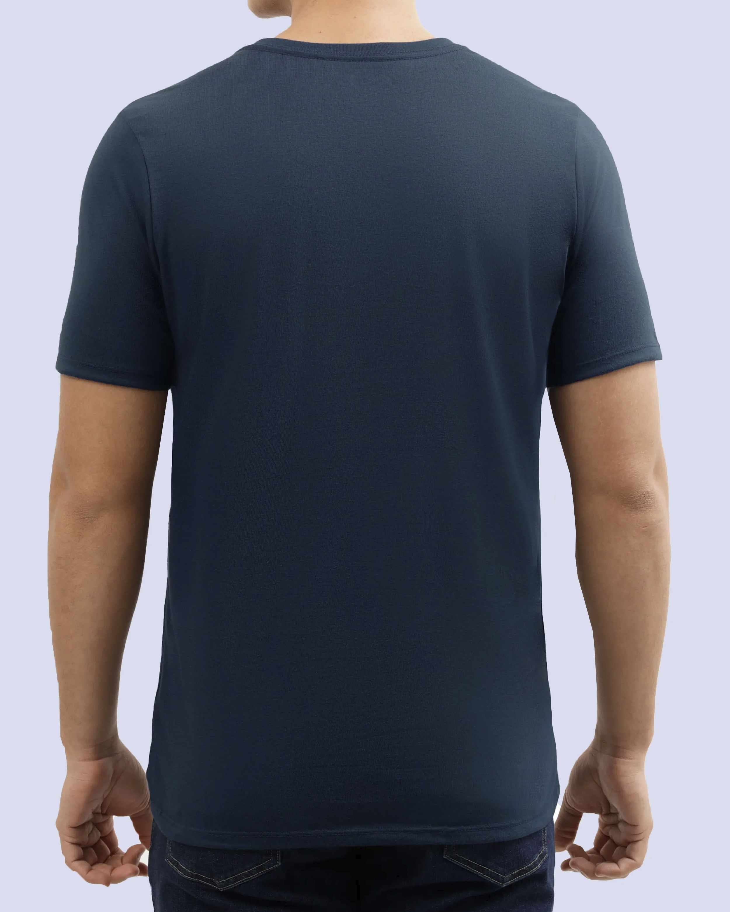 Camiseta cuello v lisa manga corta azul