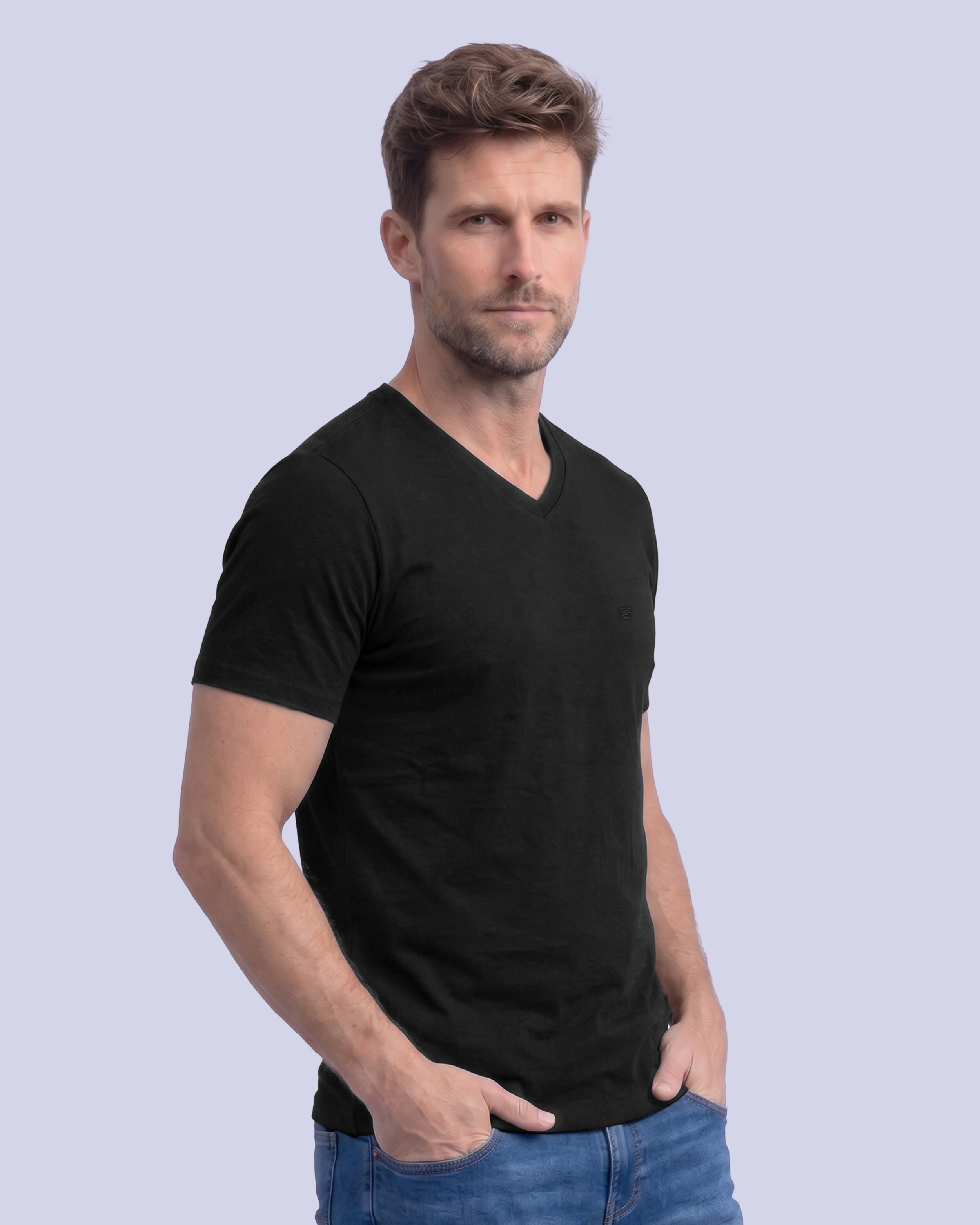 Camiseta cuello v lisa manga corta negra